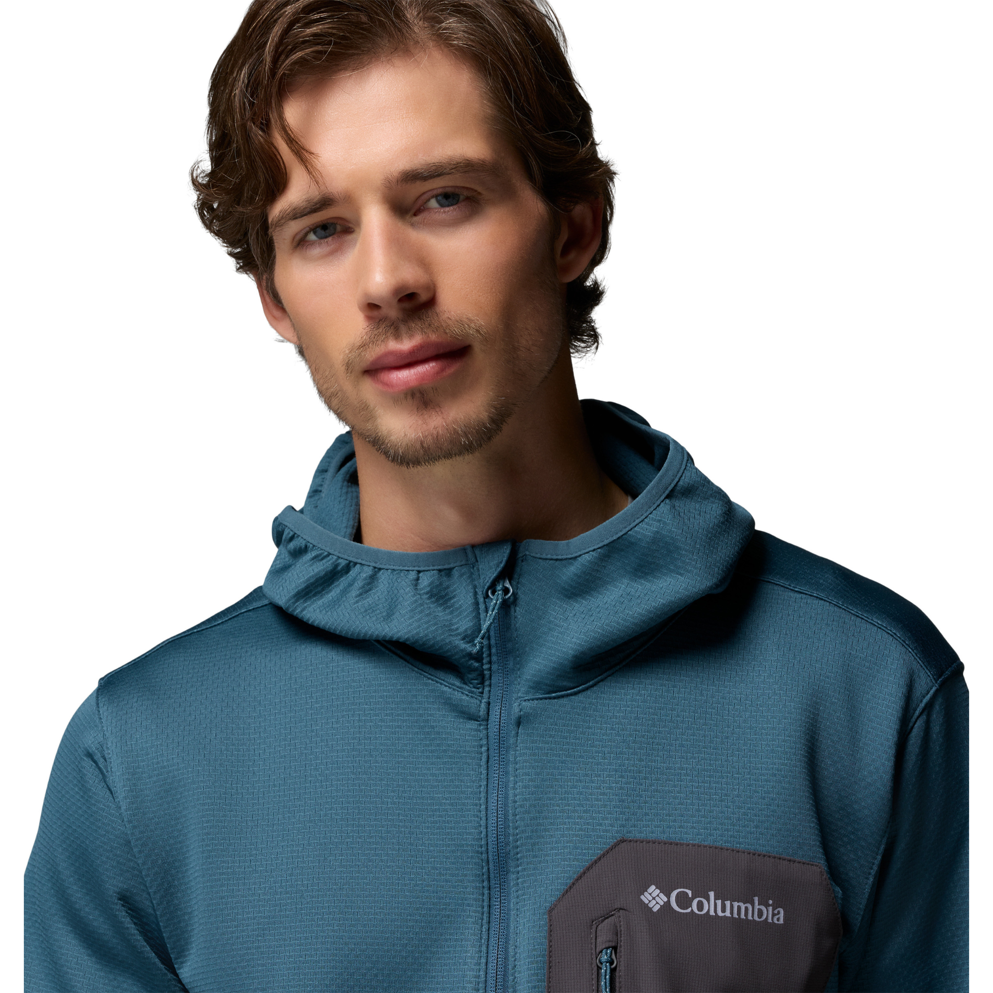 Columbia Men's Tall Heights Grid Hooded Full Zip Fleece (Everblue/Shark)