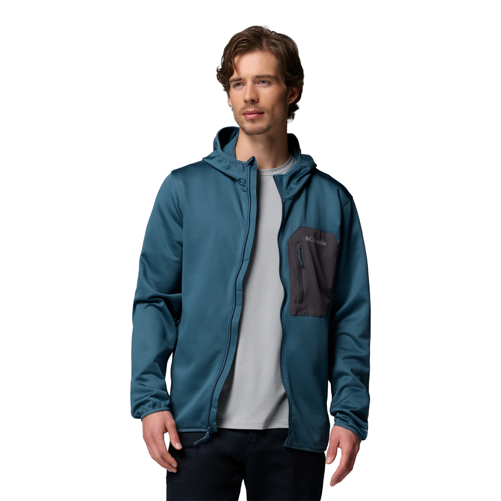 Columbia Men's Tall Heights Grid Hooded Full Zip Fleece (Everblue/Shark)