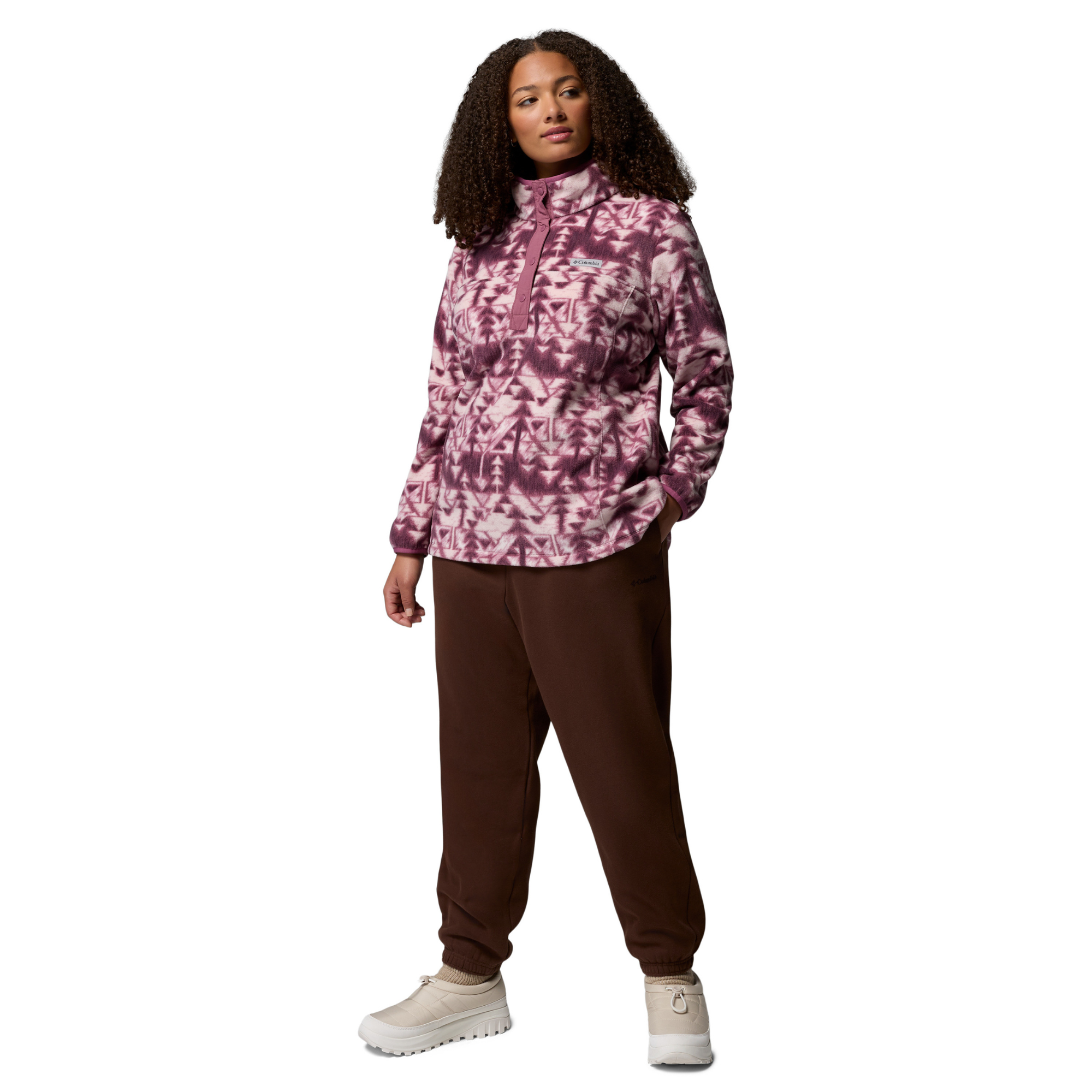 Columbia Women's Benton Springs Printed Half Snap Fleece Top Antique Mauve Sketchup 551 2085611