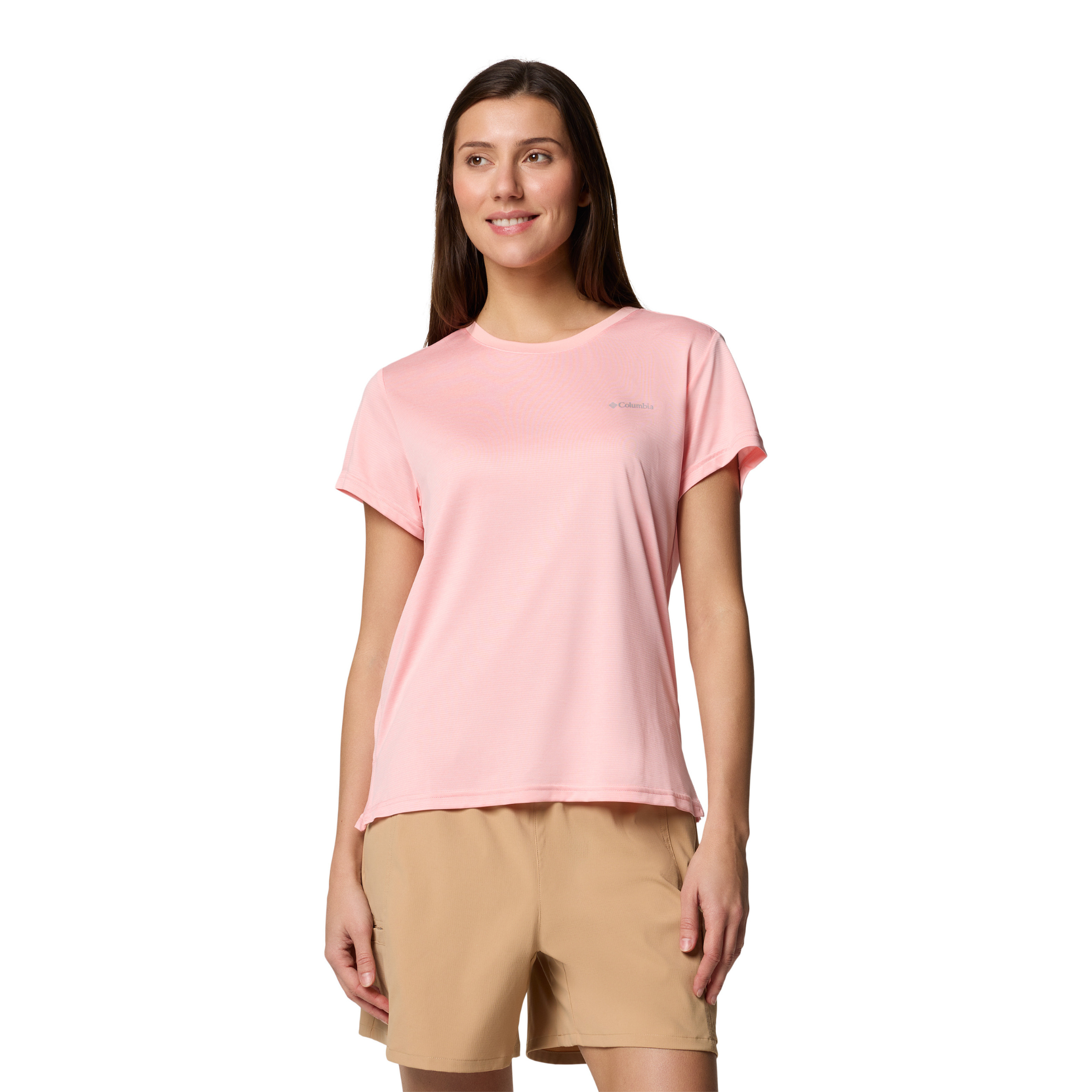 Columbia Women's BlueVista Hill Short Sleeve Technical Tee (Pink Sand Heather)