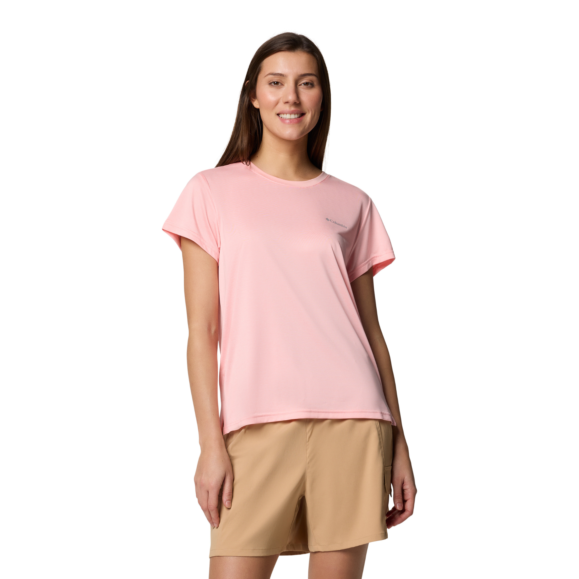 Columbia Women's BlueVista Hill Short Sleeve Technical Tee (Pink Sand Heather)
