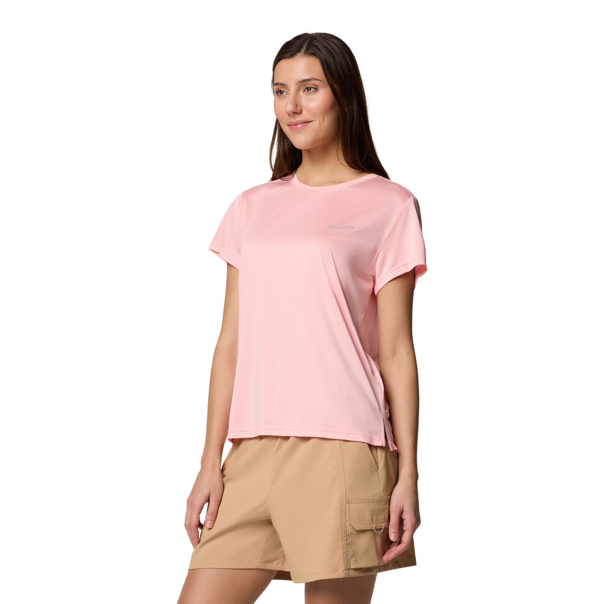 Columbia Women's BlueVista Hill Short Sleeve Technical Tee (Pink Sand Heather)