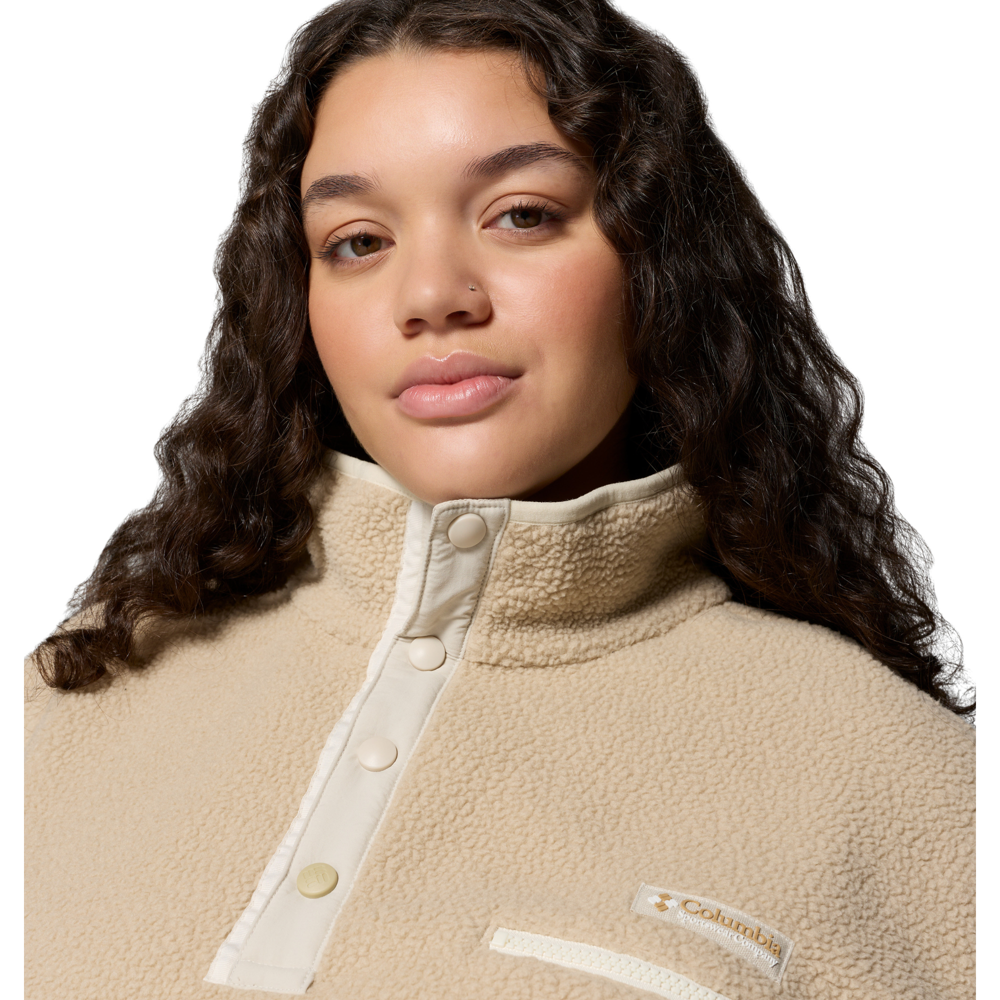 Columbia Women's Helvetia II Cropped Sherpa Half Snap Fleece (Ancient Fossil/Dark Stone/Chalk)
