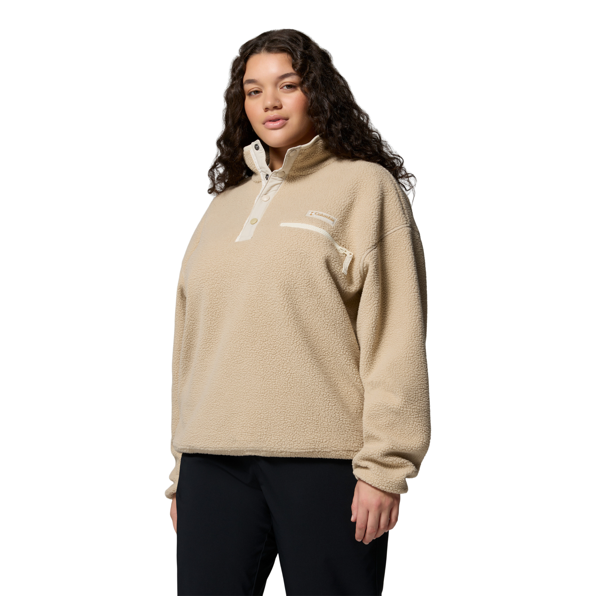 Columbia Women's Helvetia II Cropped Sherpa Half Snap Fleece (Ancient Fossil/Dark Stone/Chalk)