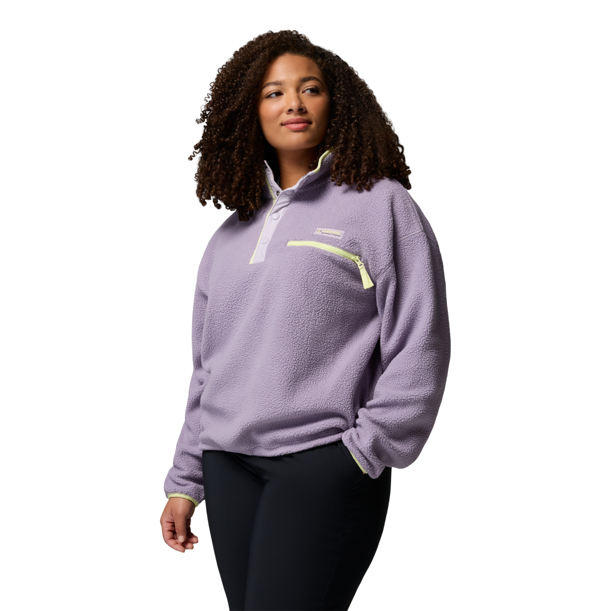 Columbia Women's Helvetia II Cropped Sherpa Half Snap Fleece (Shale Purple/Lavender Pearl/Citron Haze)