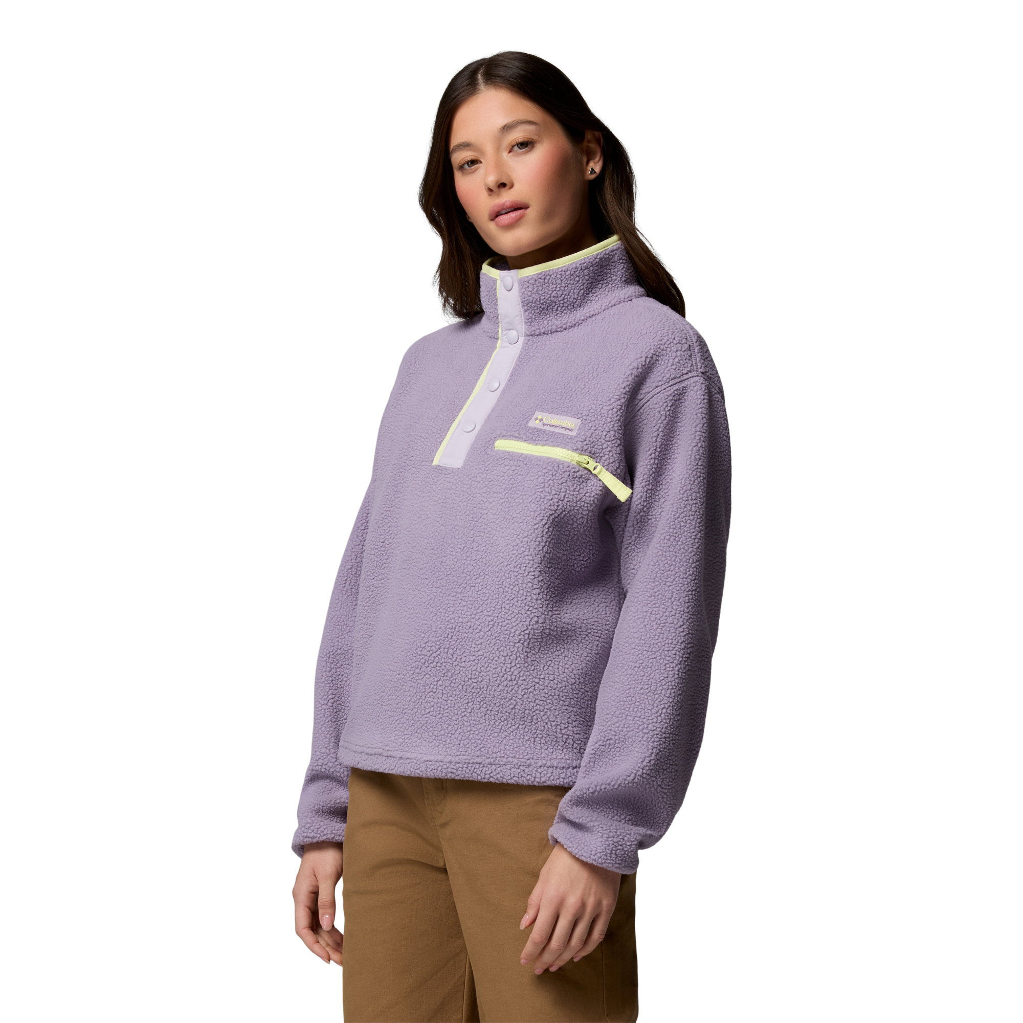 Columbia Women's Helvetia II Cropped Sherpa Half Snap Fleece (Shale Purple/Lavender Pearl/Citron Haze)