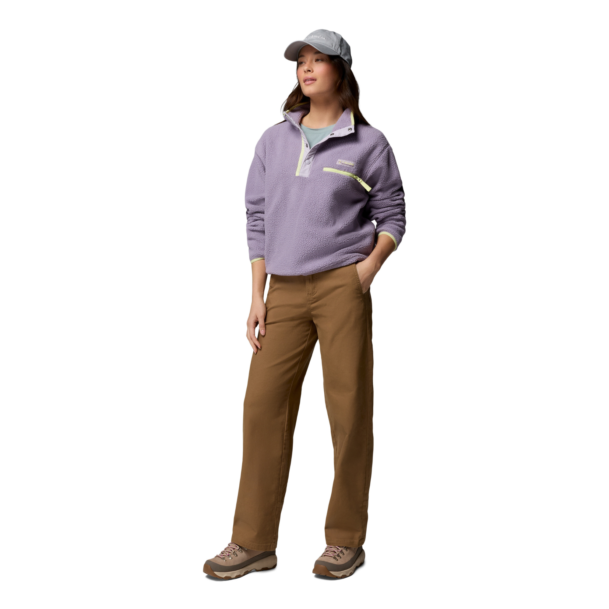 Columbia Women's Helvetia II Cropped Sherpa Half Snap Fleece (Shale Purple/Lavender Pearl/Citron Haze)