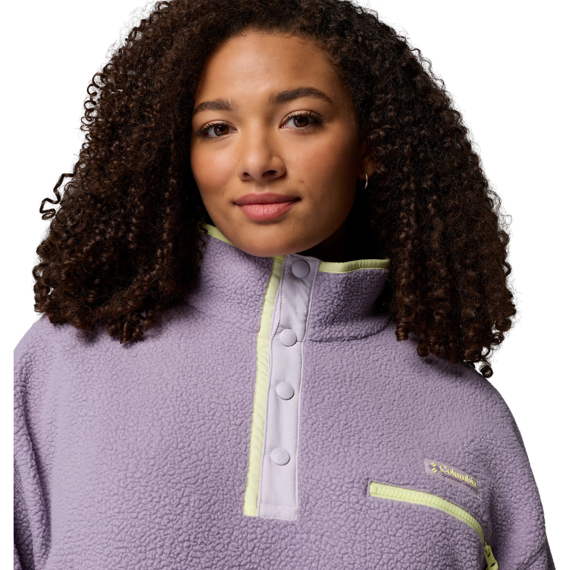 Columbia Women's Helvetia II Cropped Sherpa Half Snap Fleece (Shale Purple/Lavender Pearl/Citron Haze)