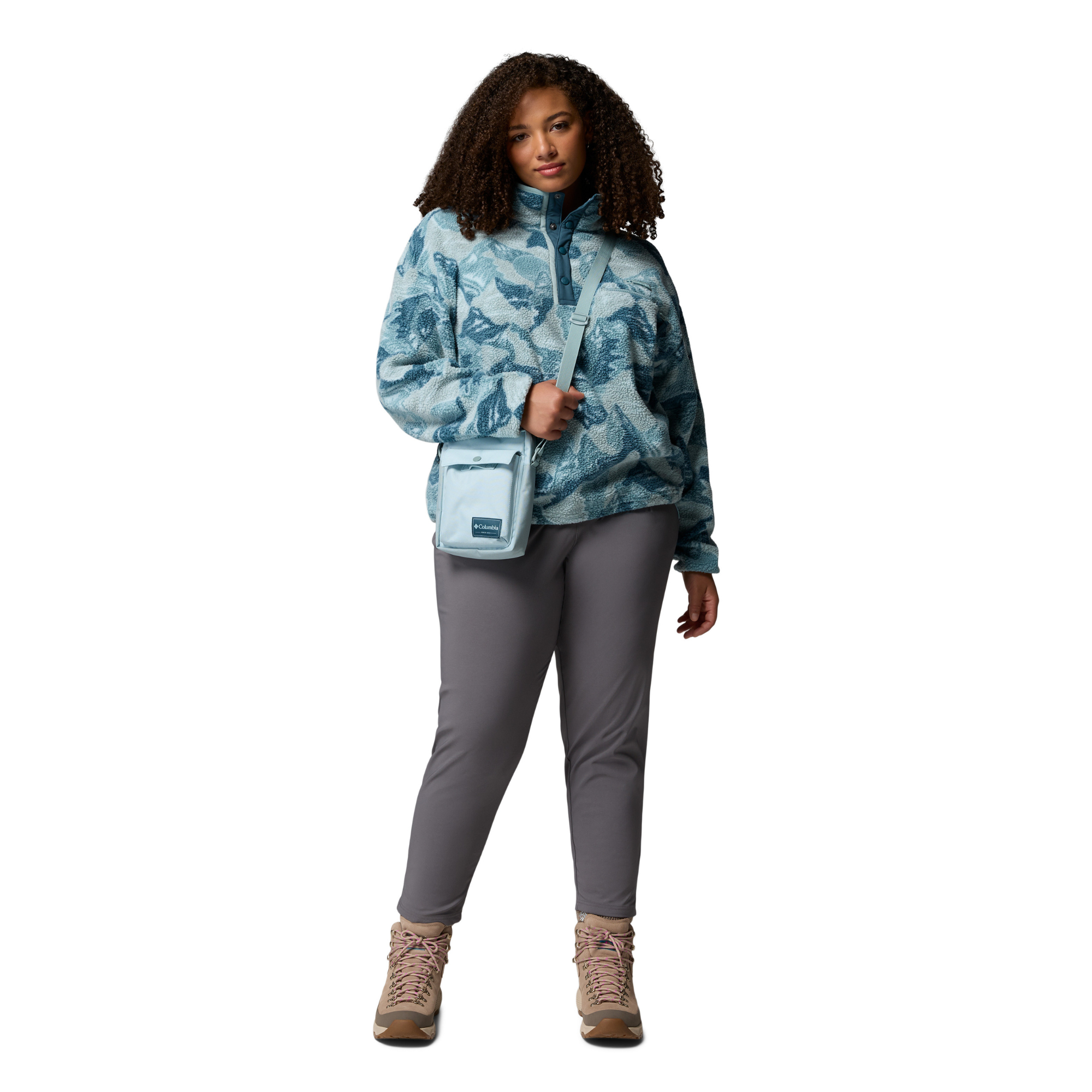 Columbia Women's Helvetia II Printed Cropped Half Snap Fleece Top (Marine Light/Sunscape)