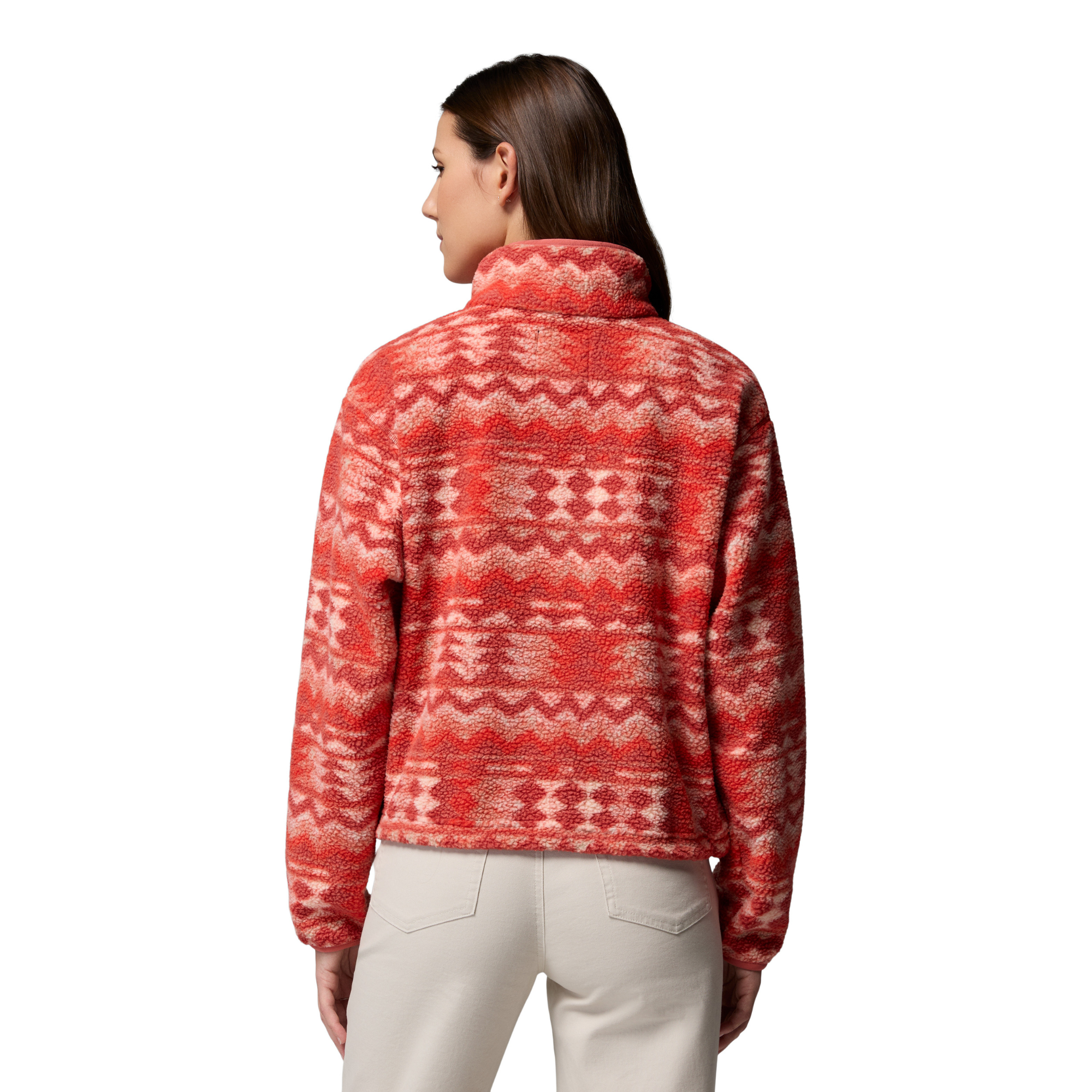 Columbia Women's Helvetia II Printed Cropped Half Snap Fleece Top (Poppy Red/Retrotree)
