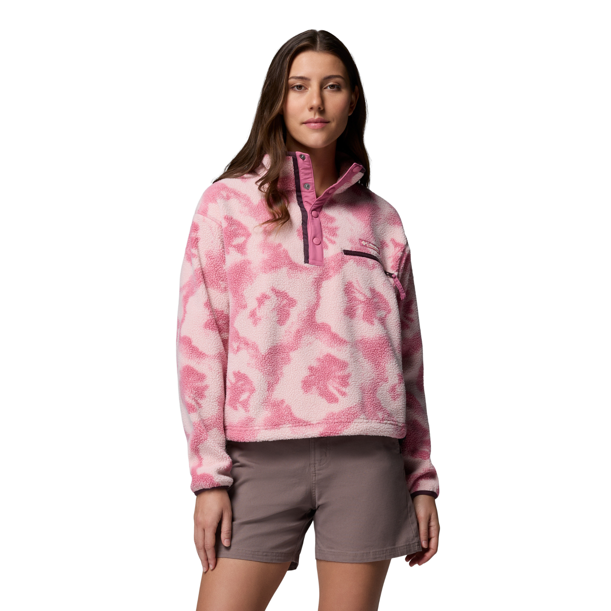 Columbia Women's Helvetia II Printed Cropped Half Snap Fleece Top (Rosette/Sprayflower)
