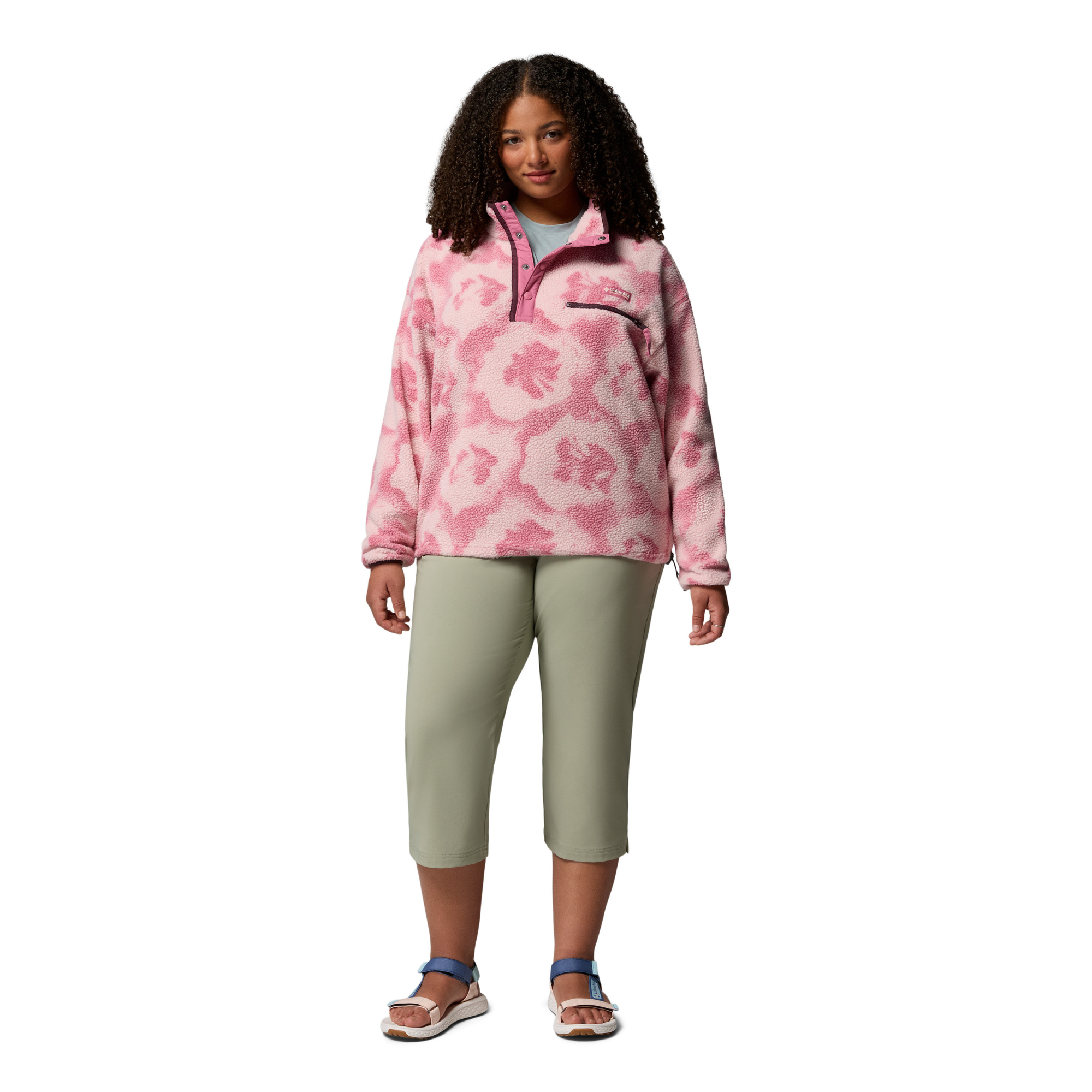 Columbia Women's Helvetia II Printed Cropped Half Snap Fleece Top (Rosette/Sprayflower)