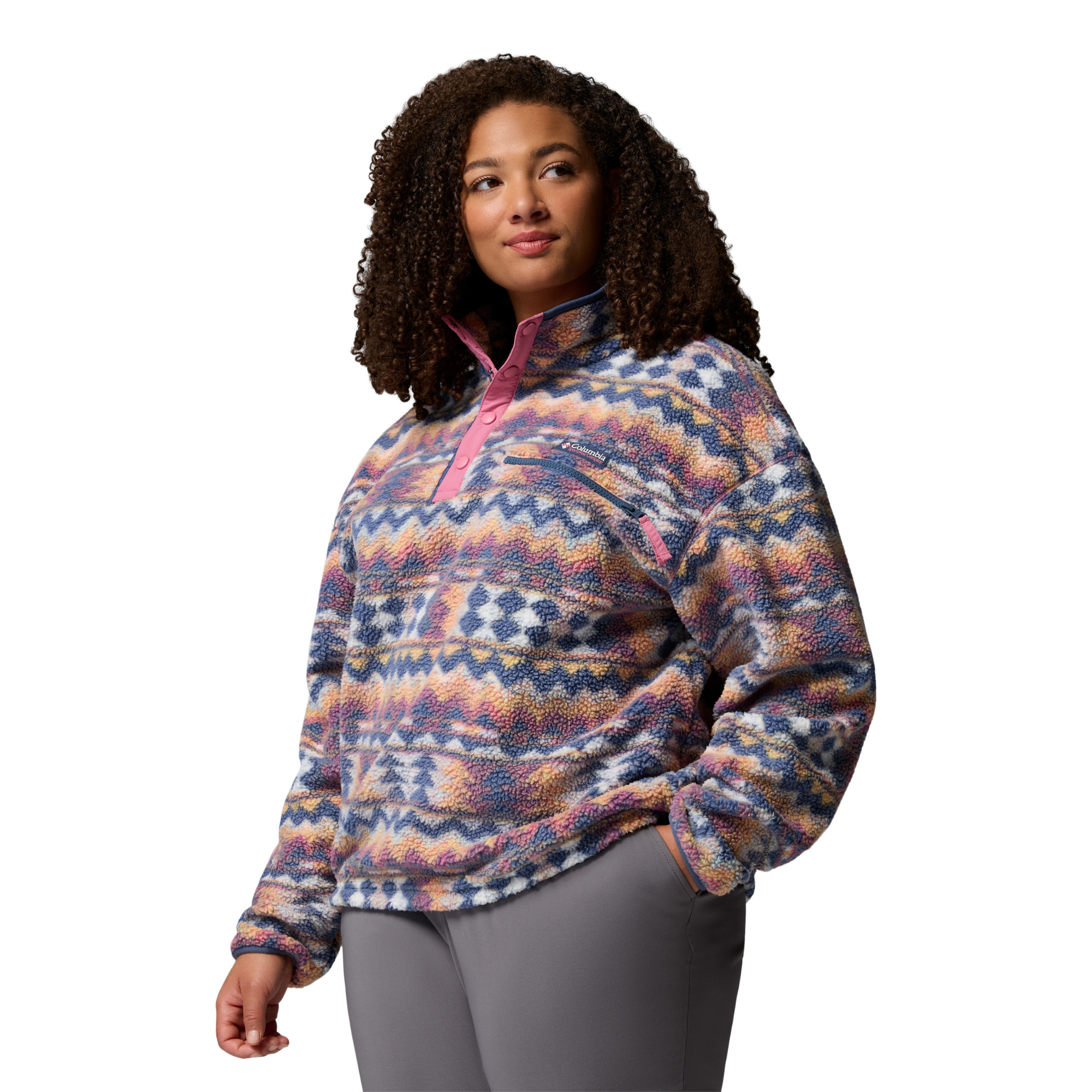 Columbia Women's Helvetia II Printed Cropped Half Snap Fleece Top (Sea Salt/Retrotree)