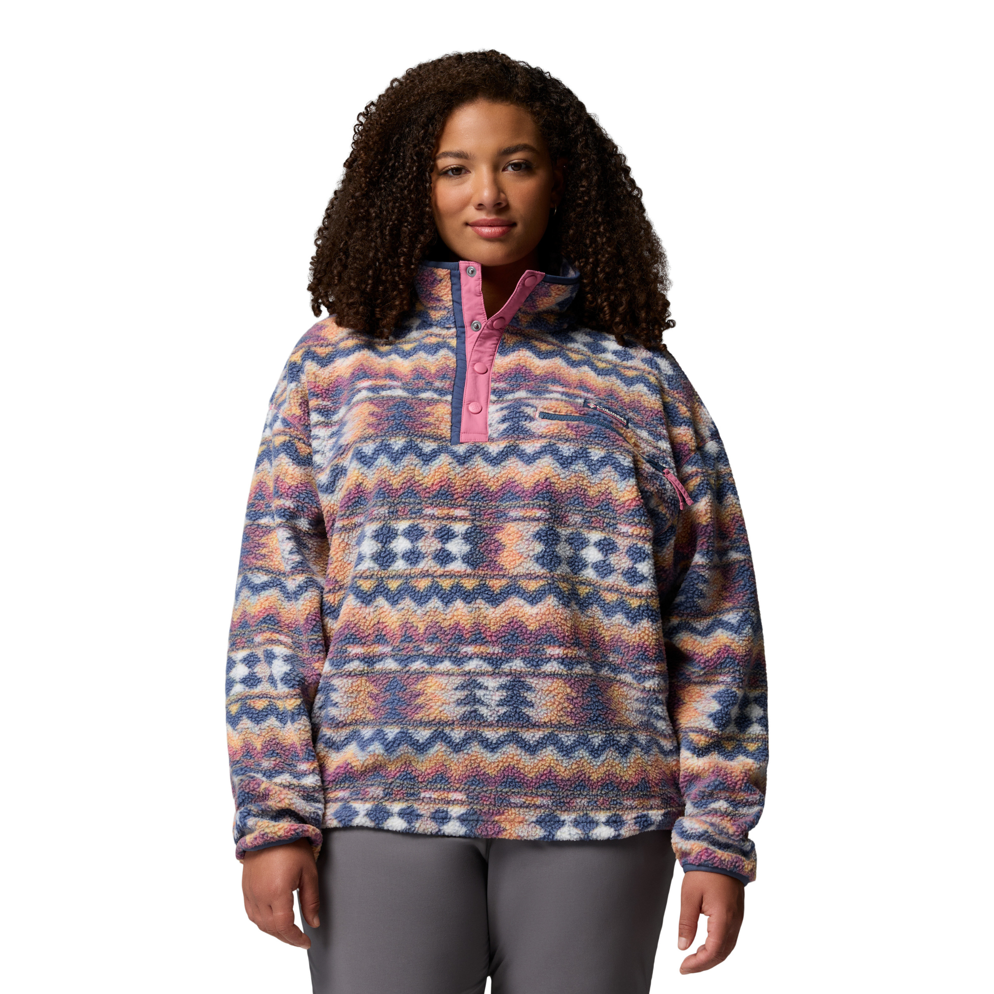 Columbia Women's Helvetia II Printed Cropped Half Snap Fleece Top (Sea Salt/Retrotree)