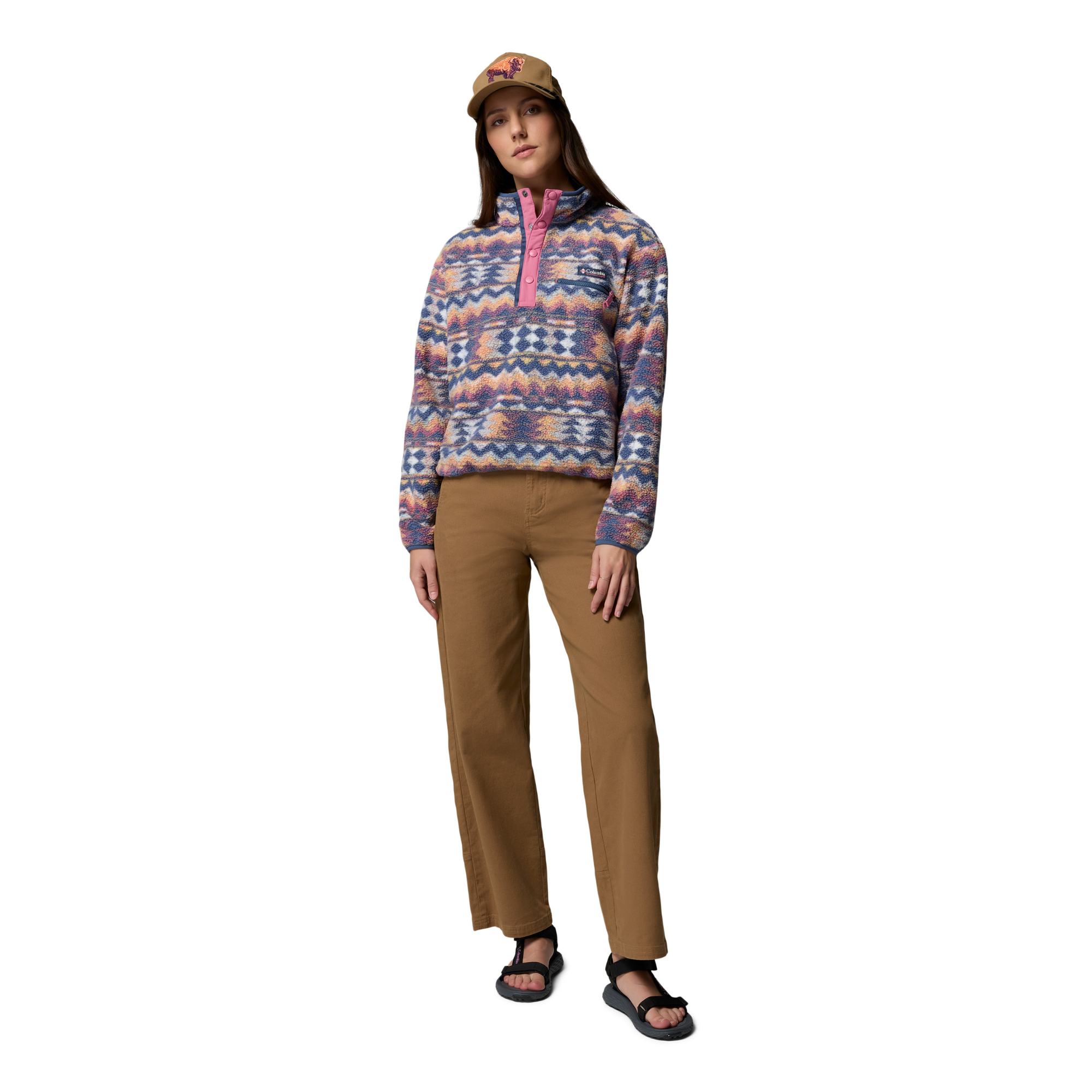 Columbia Women's Helvetia II Printed Cropped Half Snap Fleece Top (Sea Salt/Retrotree)