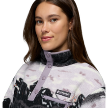 Load image into Gallery viewer, Columbia Women's Helvetia II Printed Cropped Half Snap Fleece Top (Shale Purple Sisters/Shale Purple)