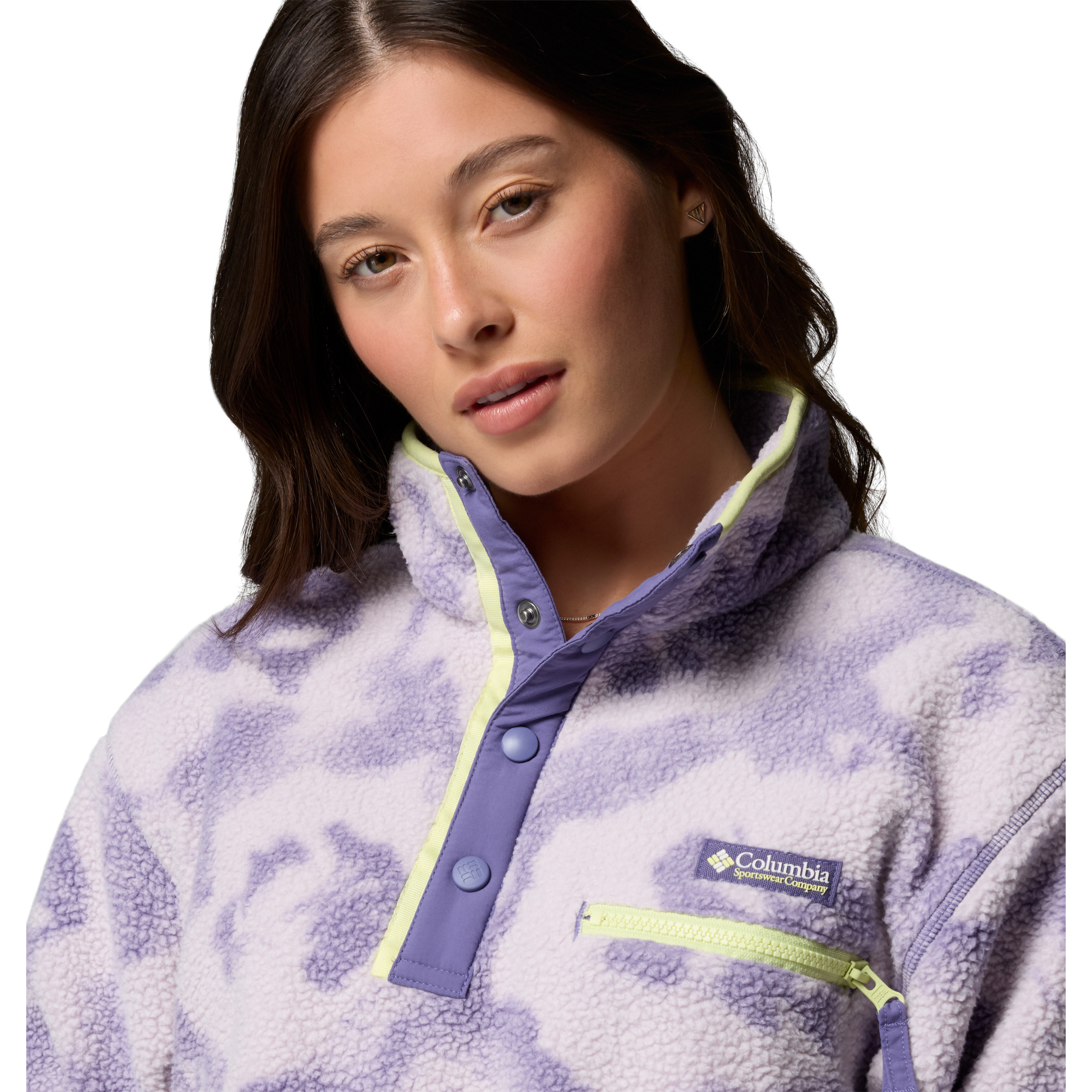 Columbia Women's Helvetia II Printed Cropped Half Snap Fleece Top (Stormwatch/Sprayflower)