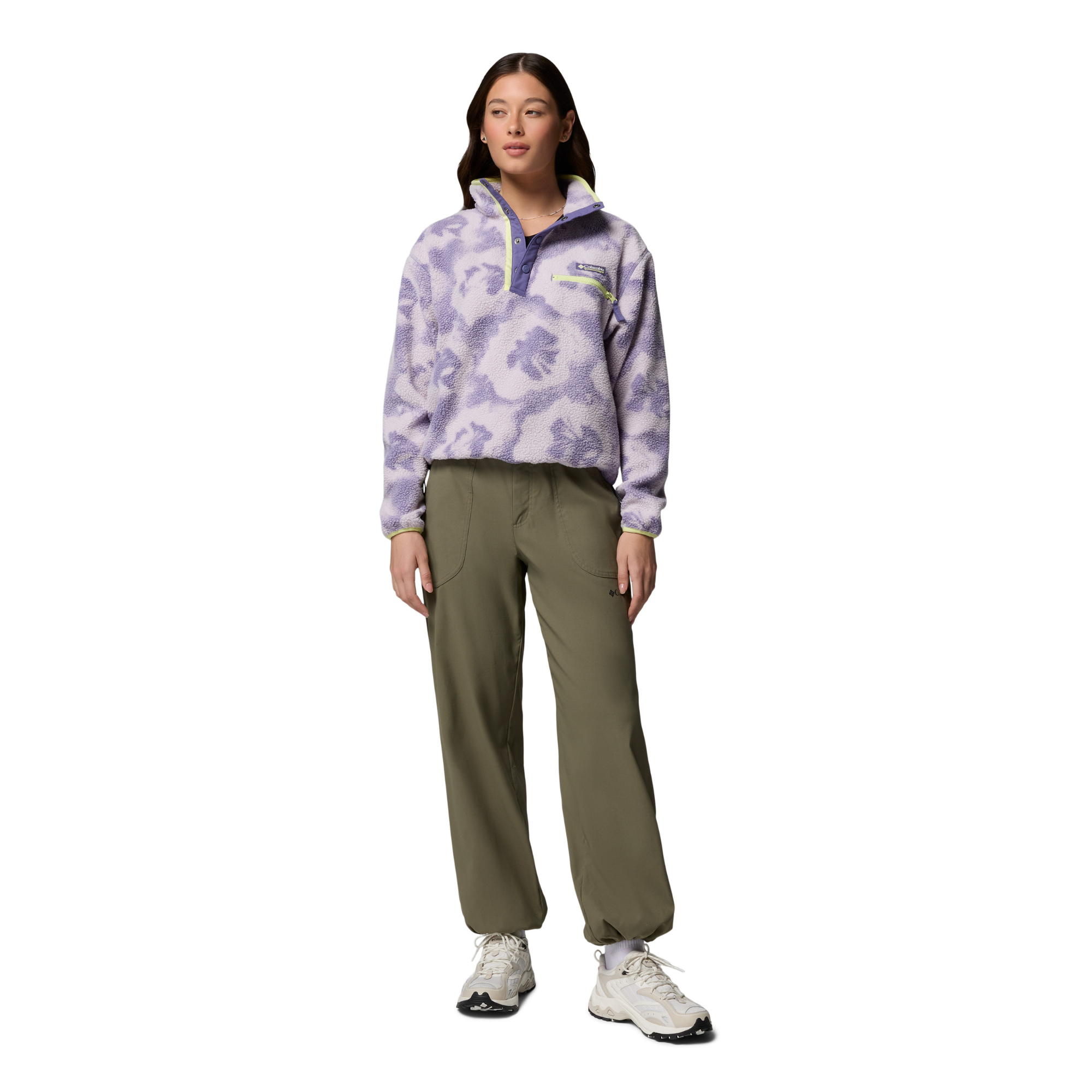 Columbia Women's Helvetia II Printed Cropped Half Snap Fleece Top (Stormwatch/Sprayflower)