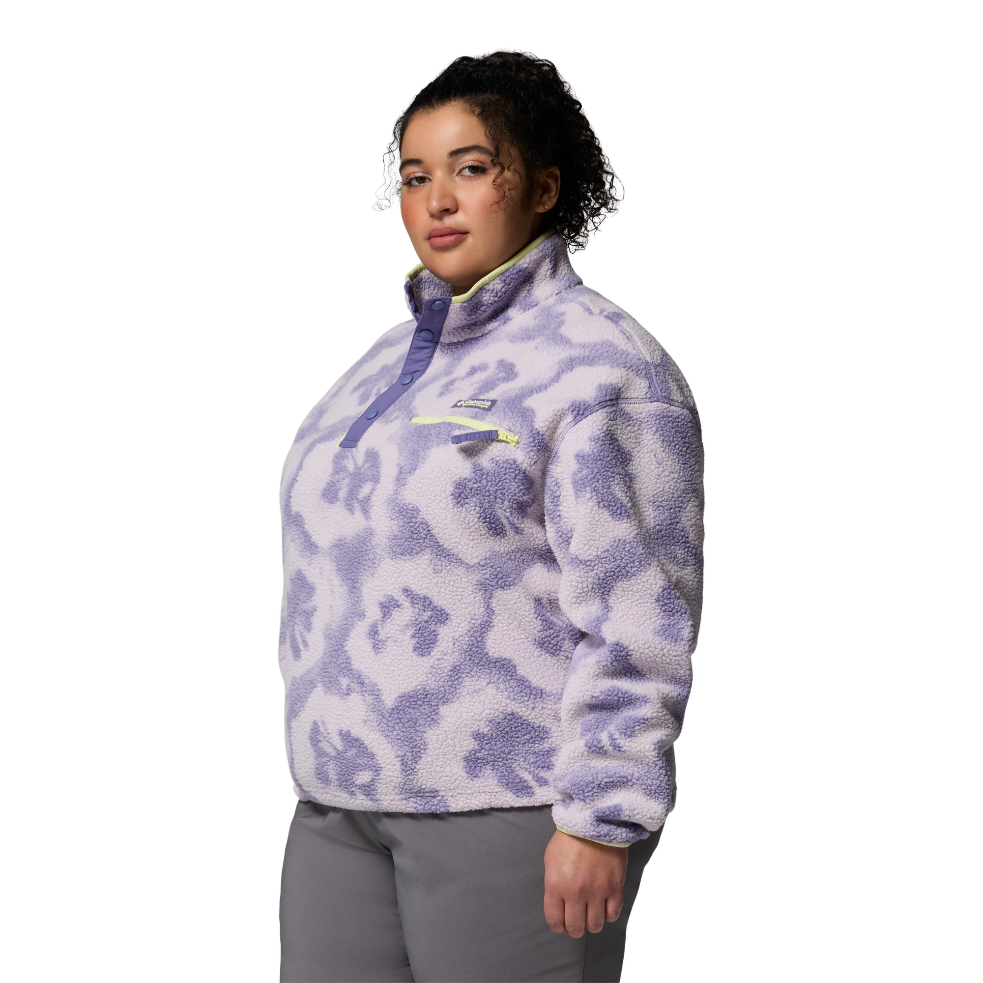 Columbia Women's Helvetia II Printed Cropped Half Snap Fleece Top (Stormwatch/Sprayflower)
