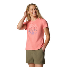Load image into Gallery viewer, Columbia Women's Sloan Ridge Graphic Short Sleeve Technical Tee (Alpenglow/Find Your Trail)