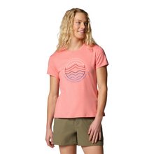 Load image into Gallery viewer, Columbia Women's Sloan Ridge Graphic Short Sleeve Technical Tee (Alpenglow/Find Your Trail)