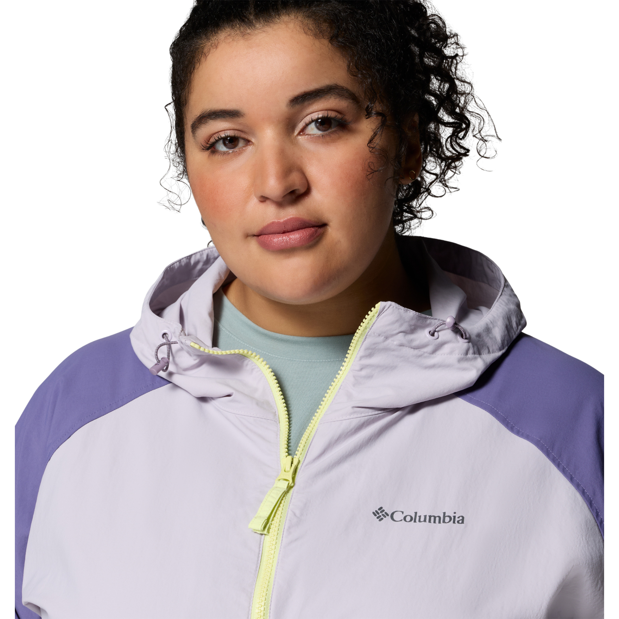 Columbia Women's Spire Valley Hooded UPF50 Windbreaker (Citron Haze/Lavender Pearl/Stormwatch)