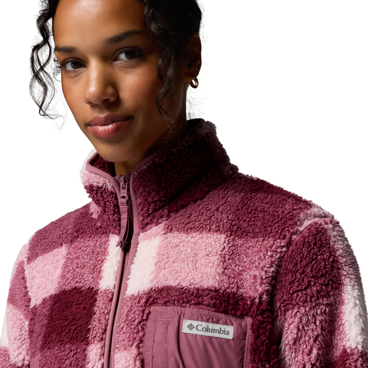 Columbia Women's West Bend II Printed Sherpa Full Zip Fleece Antique Mauve, Multi Buffalo Check 551 2085854