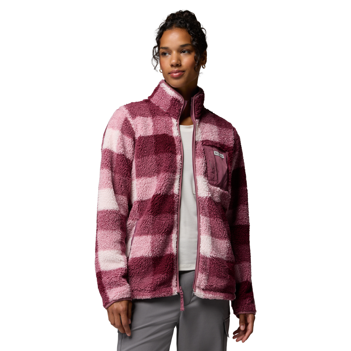 Columbia Women's West Bend II Printed Sherpa Full Zip Fleece Antique Mauve, Multi Buffalo Check 551 2085854