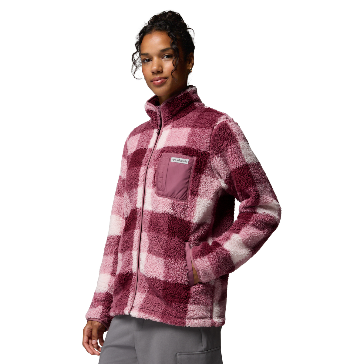 Columbia Women's West Bend II Printed Sherpa Full Zip Fleece Antique Mauve, Multi Buffalo Check 551 2085854