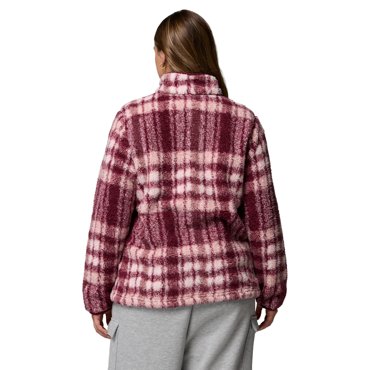 Columbia Women's West Bend II Printed Sherpa Full Zip Fleece (Rich Wine Herringplaid)