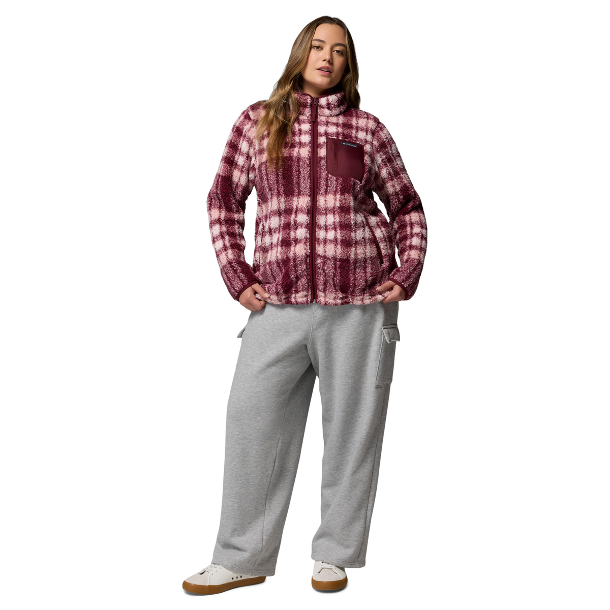 Columbia Women's West Bend II Printed Sherpa Full Zip Fleece (Rich Wine Herringplaid)