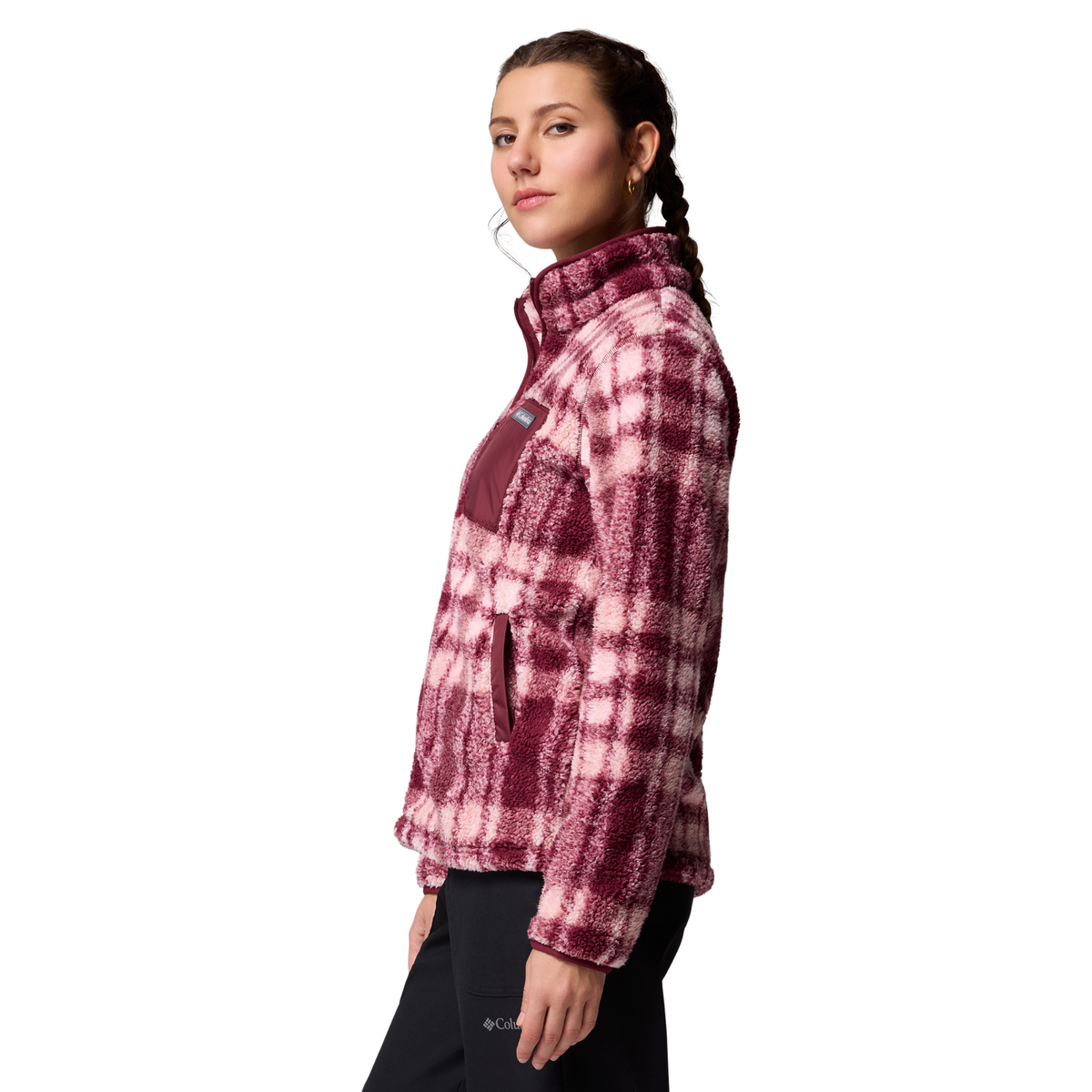 Columbia Women's West Bend II Printed Sherpa Full Zip Fleece (Rich Wine Herringplaid)