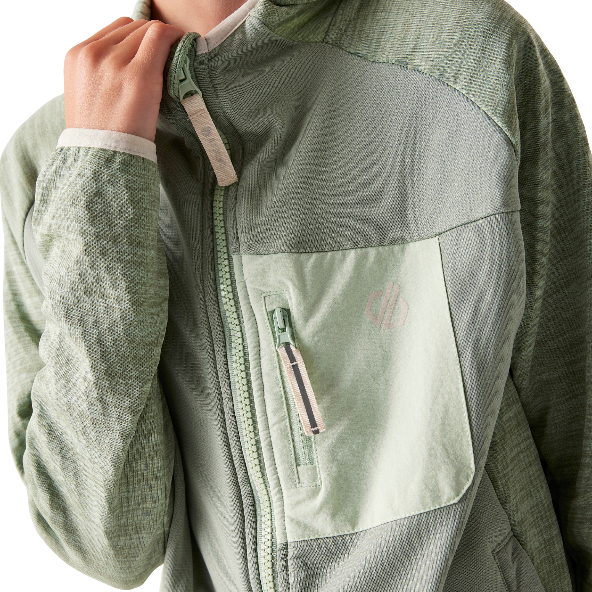 Dare 2B Kids Expedition Midlayer UPF50 Hooded Full Zip Fleece (Glacier Green)