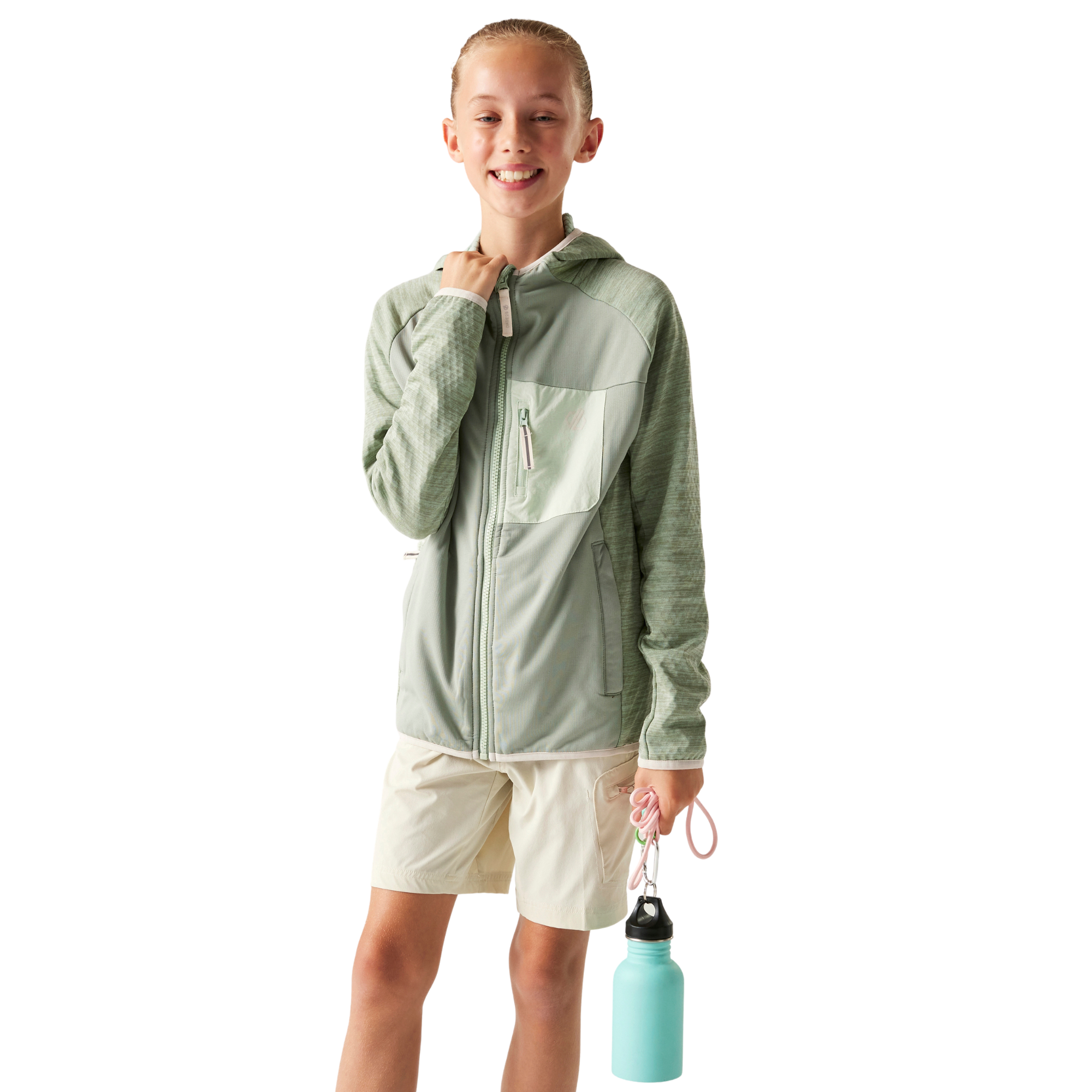 Dare 2B Kids Expedition Midlayer UPF50 Hooded Full Zip Fleece (Glacier Green)