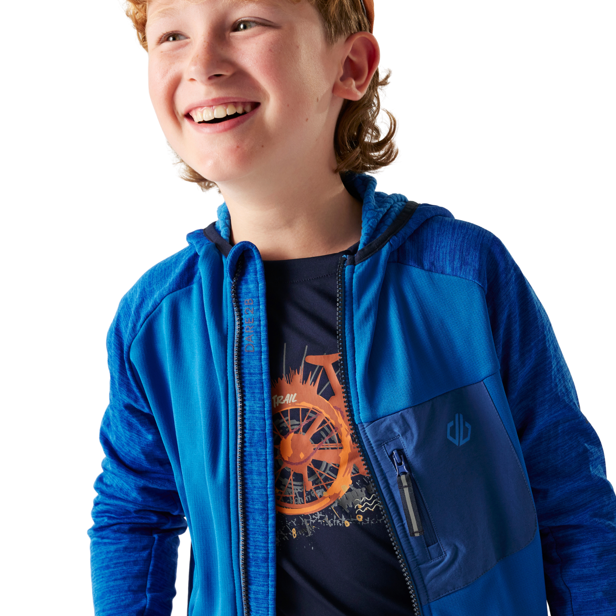 Dare 2B Kids Expedition Midlayer UPF50 Hooded Full Zip Fleece (Oxford Blue)