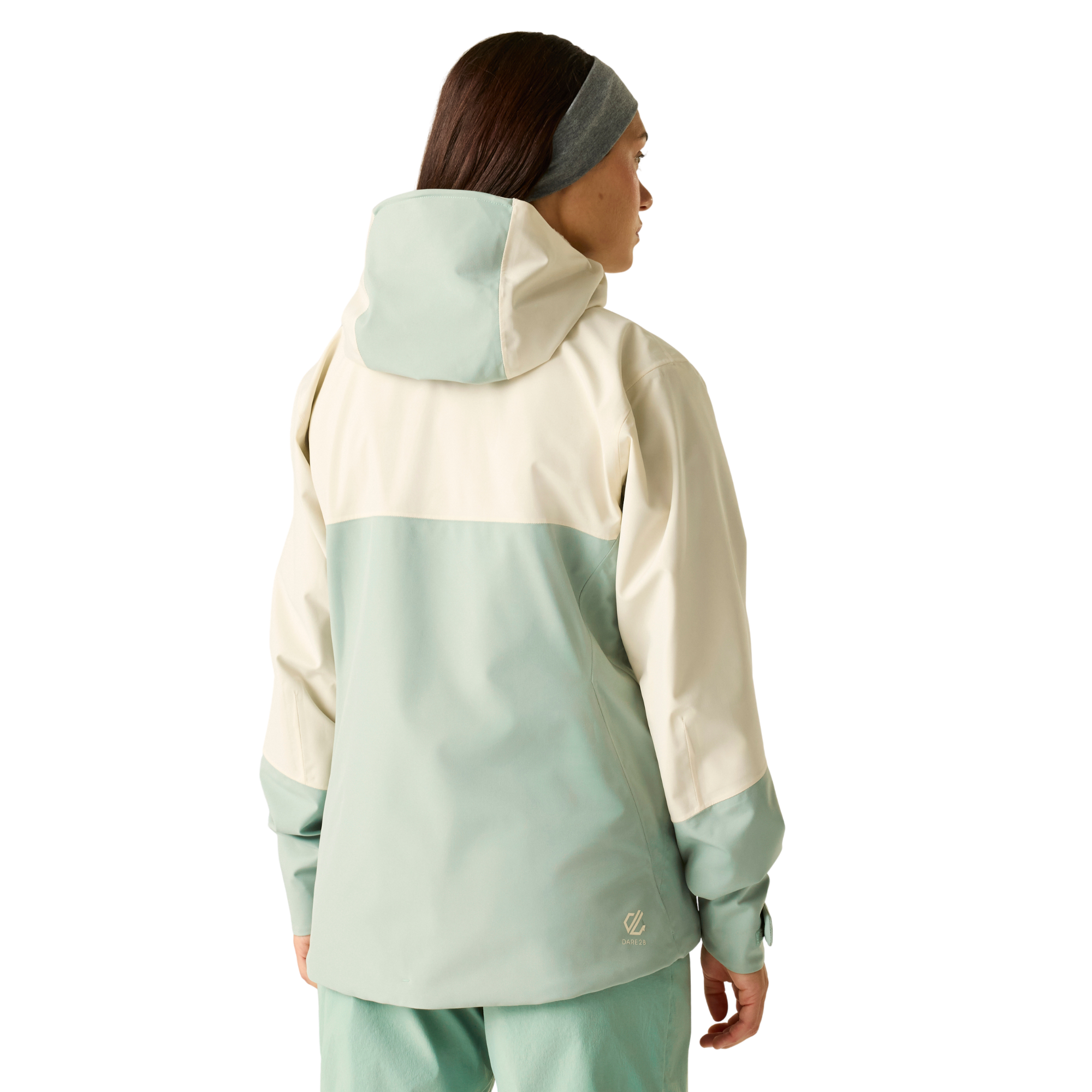 Dare 2B Women's Diverging II Hooded Waterproof Jacket (Almond Milk/Glacier Green)