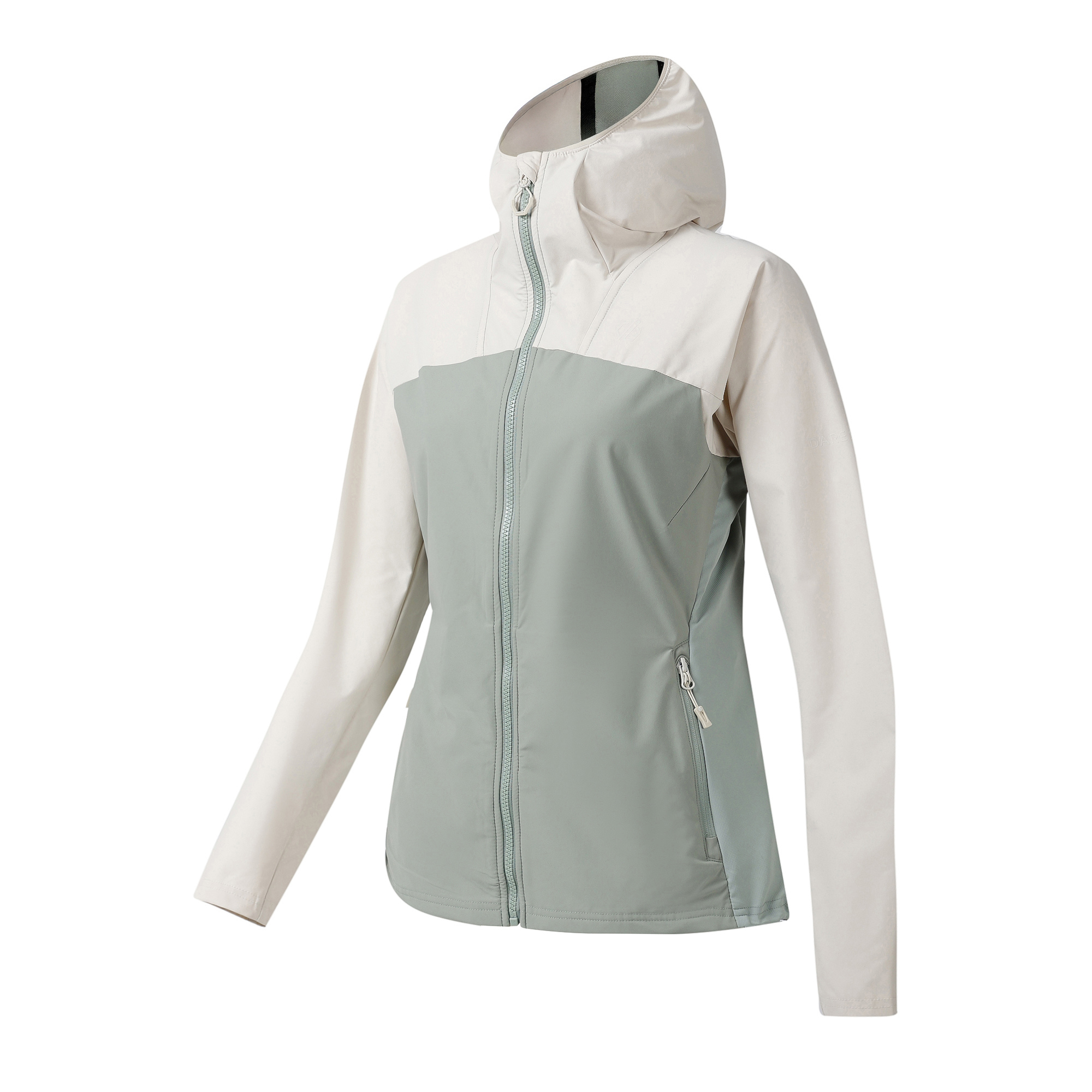 Dare 2B Women's Nomadic UPF50 Hooded Softshell Jacket (Almond Milk/Glacier Green)