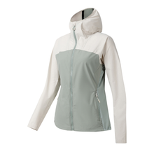 Load image into Gallery viewer, Dare 2B Women's Nomadic UPF50 Hooded Softshell Jacket (Almond Milk/Glacier Green)