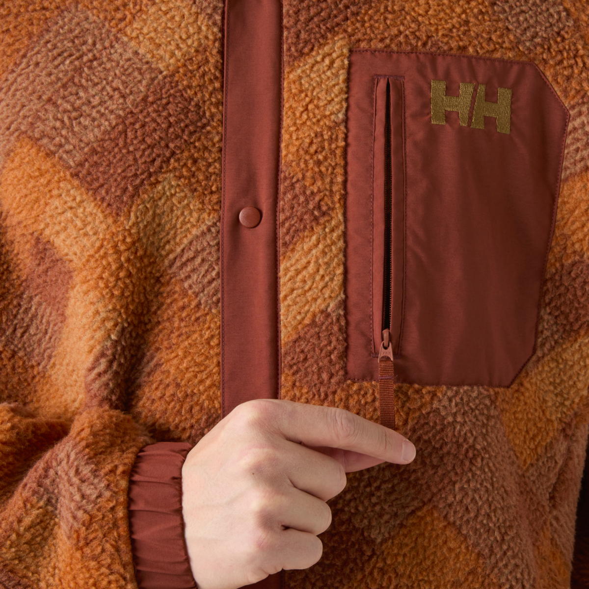 Helly Hansen Men's Panorama Printed Pile Full Snap Fleece (Ginger Biscuit Plaid AOP)