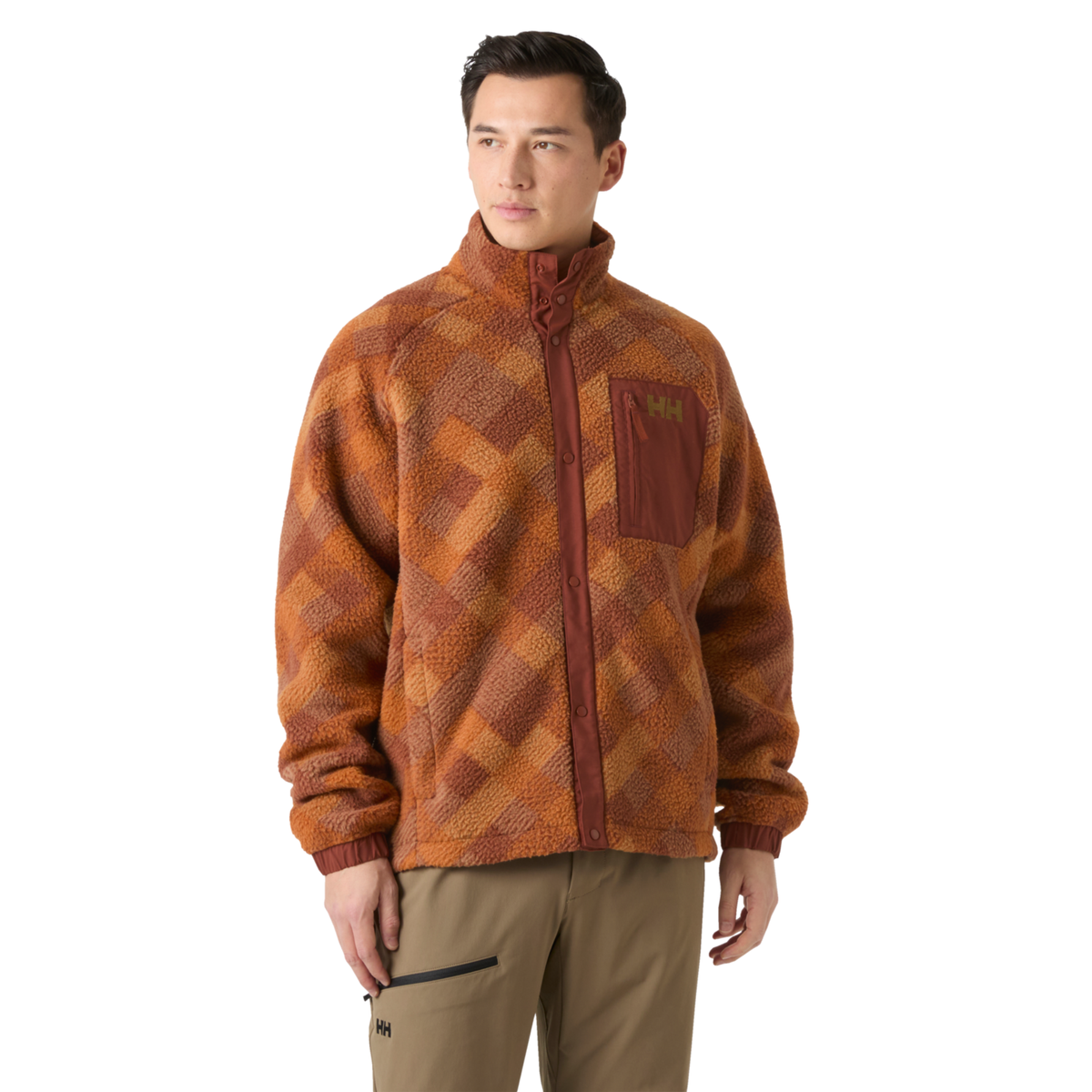 Helly Hansen Men's Panorama Printed Pile Full Snap Fleece (Ginger Biscuit Plaid AOP)