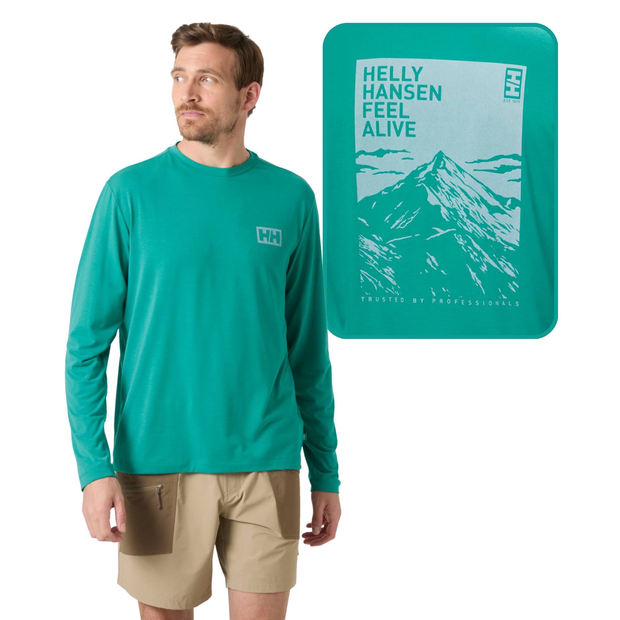 Helly Hansen Men's Skog Graphic UPF40 Long Sleeve Tee (Dark Mint)