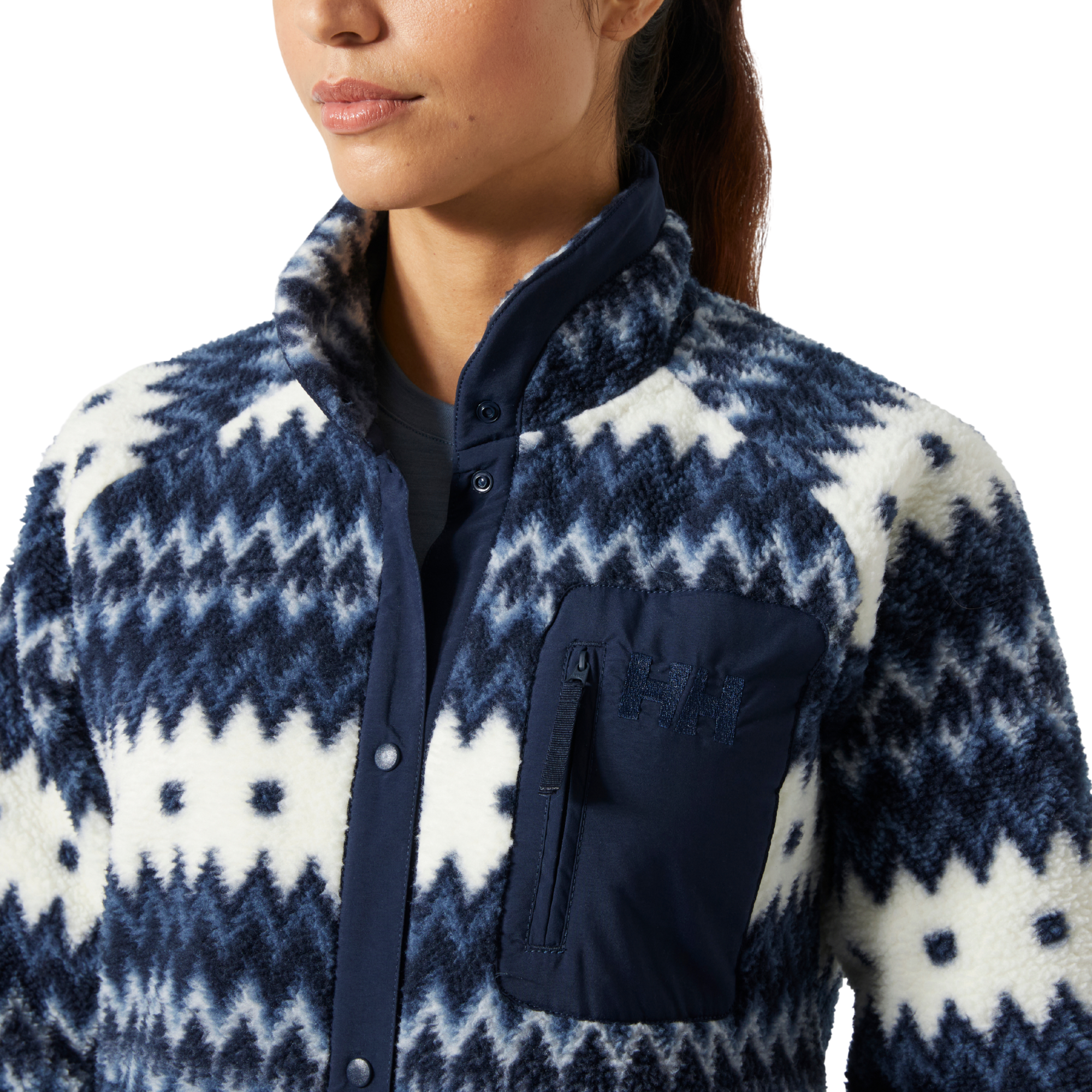 Helly Hansen Women's Imperial Printed Pile Full Snap Fleece (Navy Nordic AOP)
