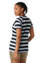 Load image into Gallery viewer, Helly Hansen Women&#39;s Siren Half Zip Short Sleeve Technical T-Shirt (Navy Stripe)
