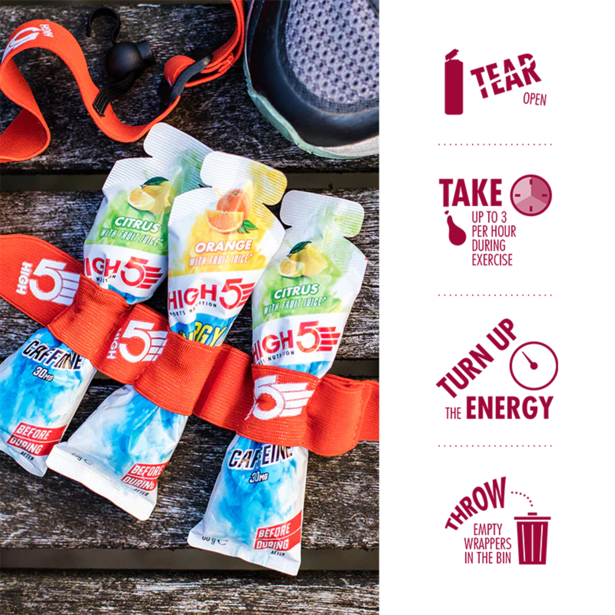 High 5 Energy Gel Aqua with Caffeine 66g Pouch (Berry)