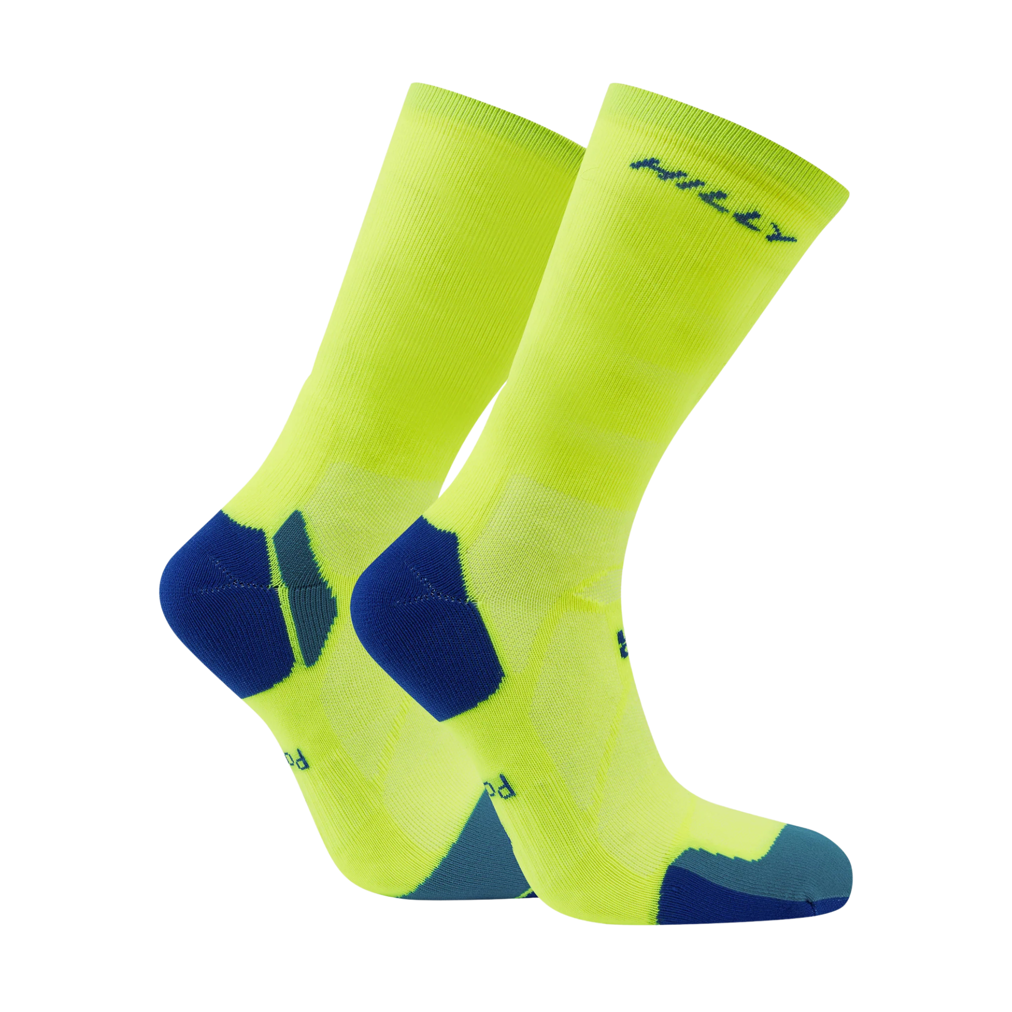 Hilly Unisex Marathon Fresh Crew Length Running Socks (Fluo Yellow/Royal Blue)