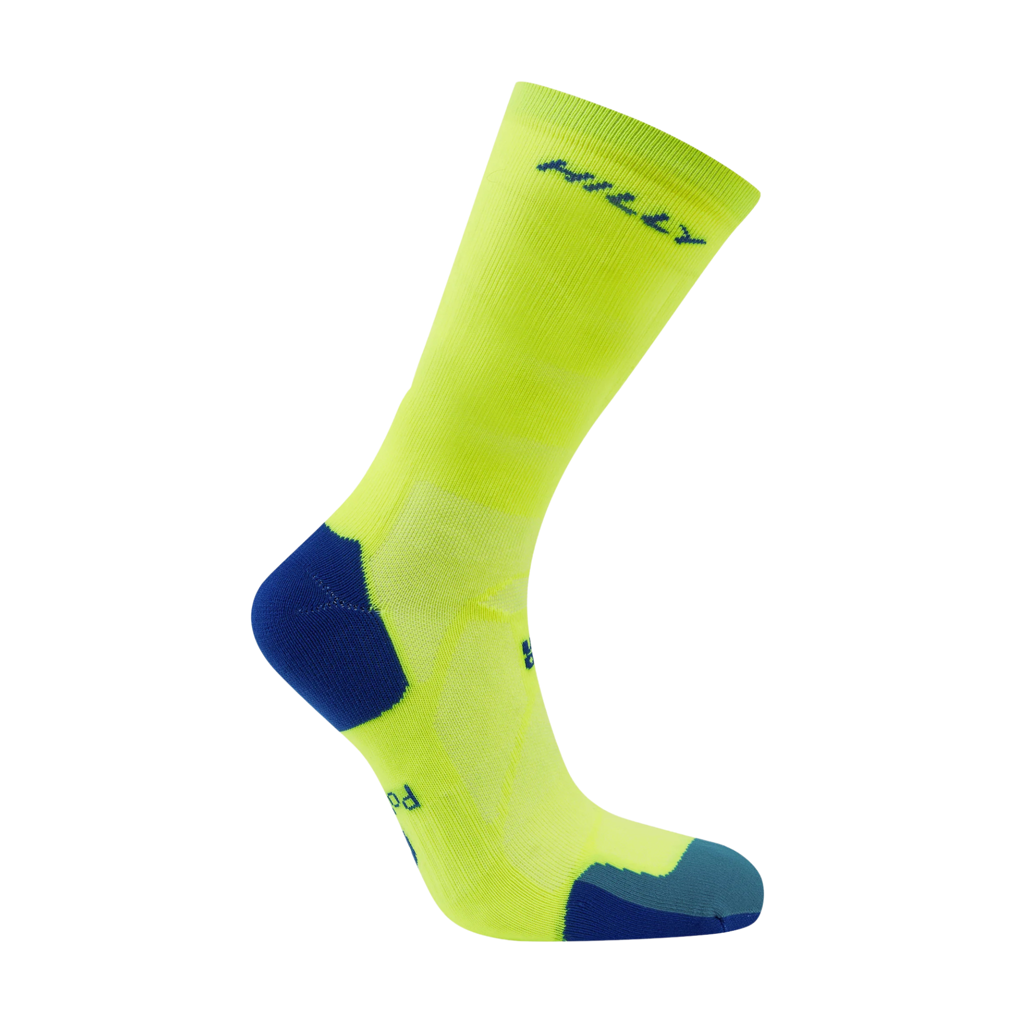 Hilly Unisex Marathon Fresh Crew Length Running Socks (Fluo Yellow/Royal Blue)