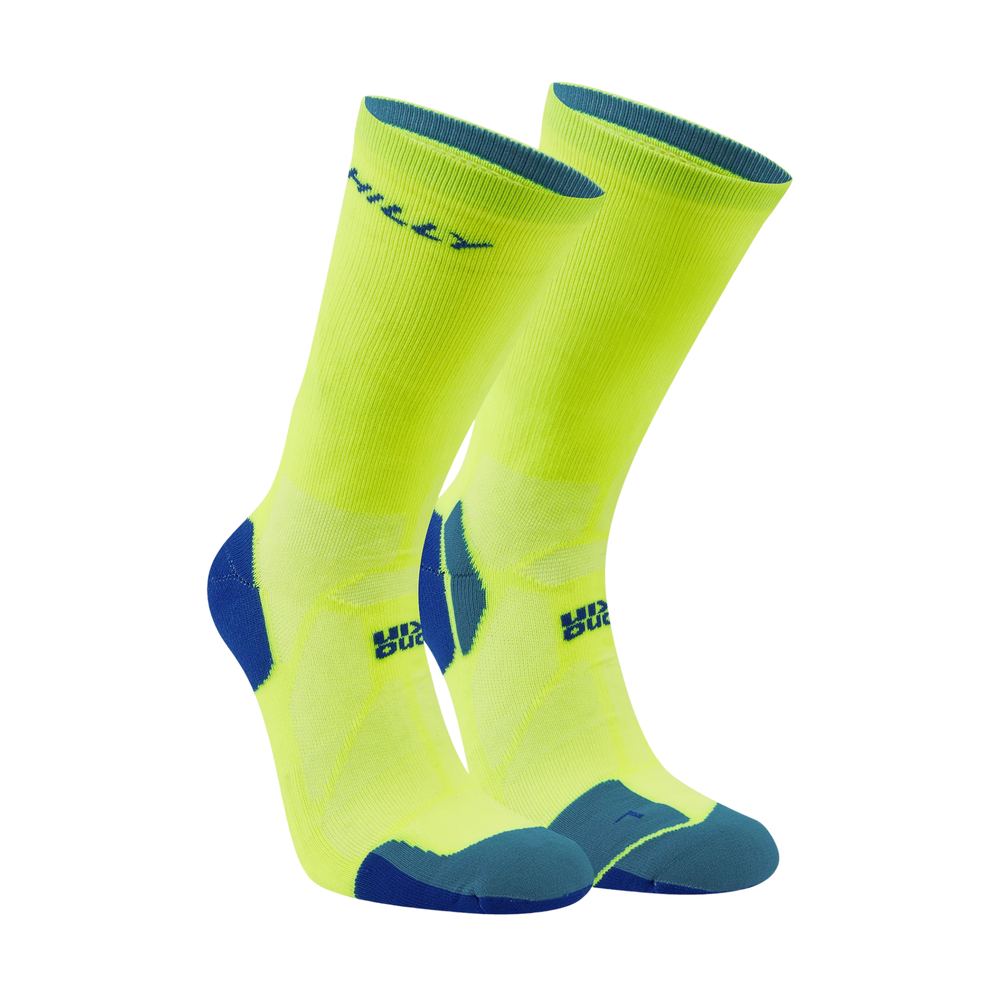 Hilly Unisex Marathon Fresh Crew Length Running Socks (Fluo Yellow/Royal Blue)