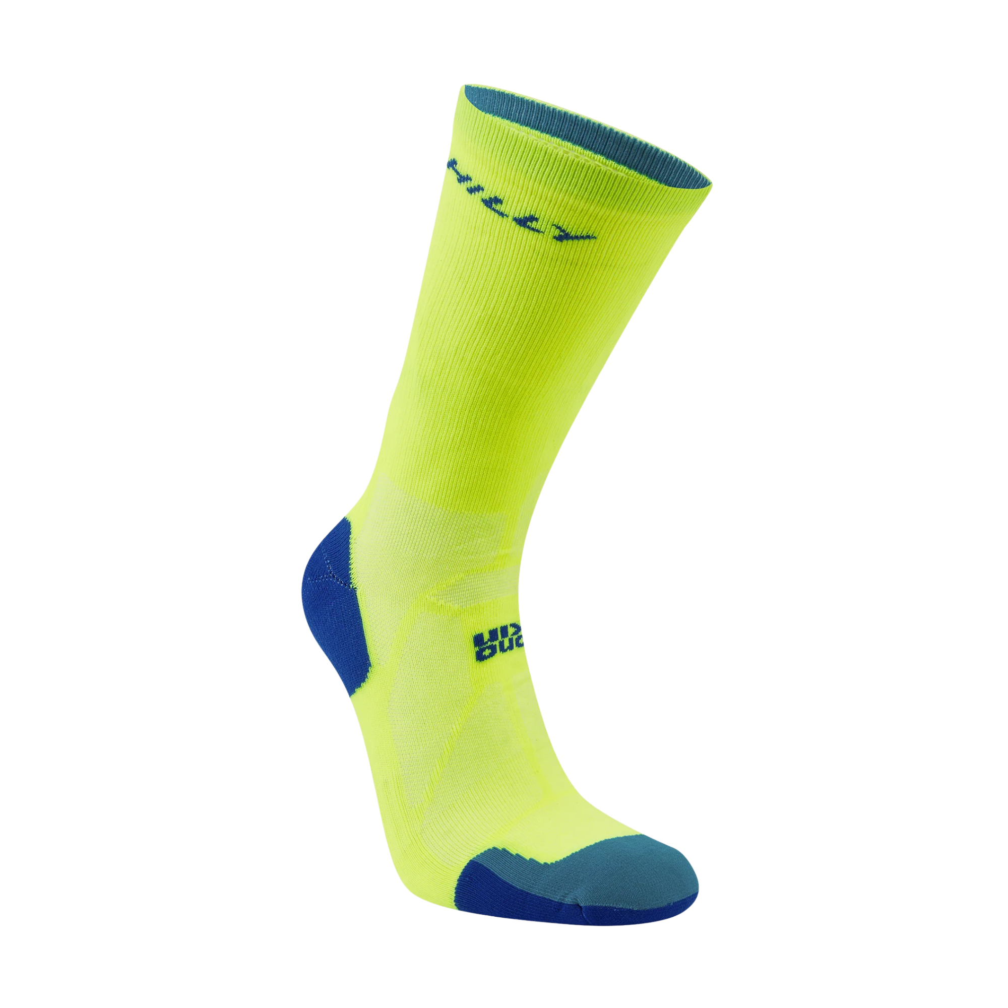 Hilly Unisex Marathon Fresh Crew Length Running Socks (Fluo Yellow/Royal Blue)