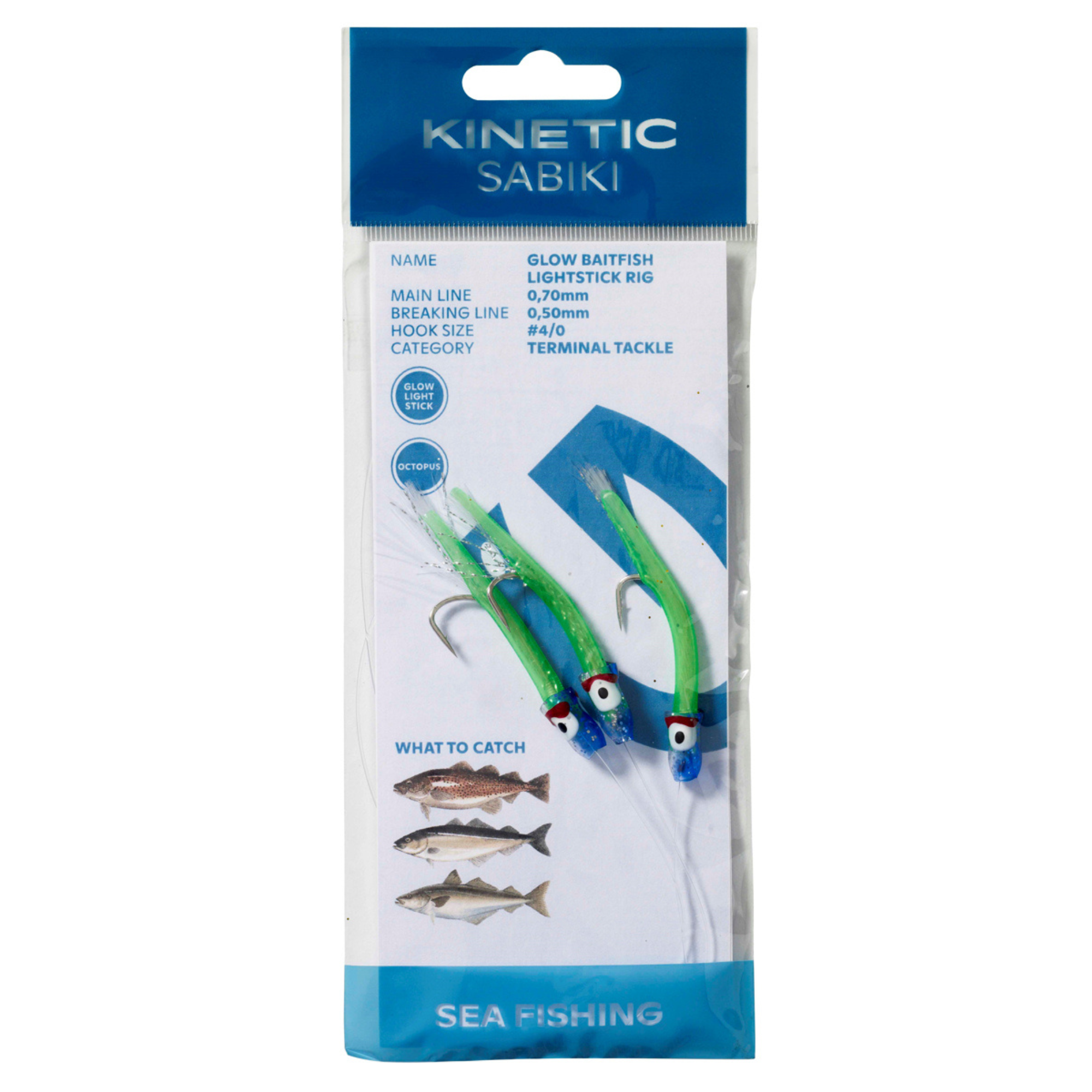 Kinetic Sabiki Glow Baitfish Lightstick 3 Hook Rig (#4/0)(Green/Blue)
