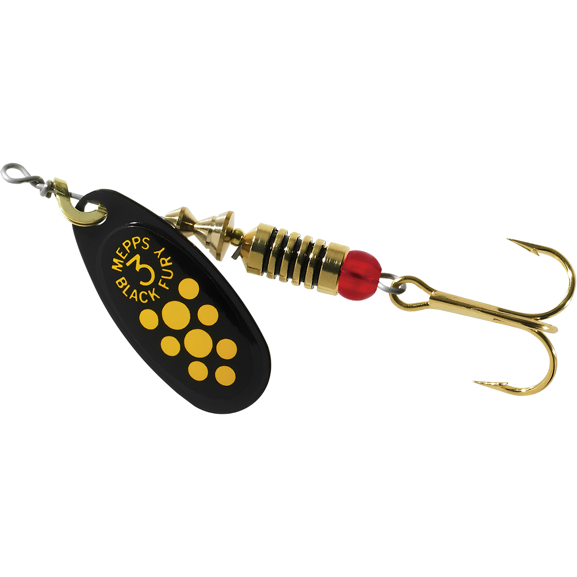 Mepps Black Fury Metal Lure Size 3 6.5g Black Yellow Plain Treble Hook RMBF03